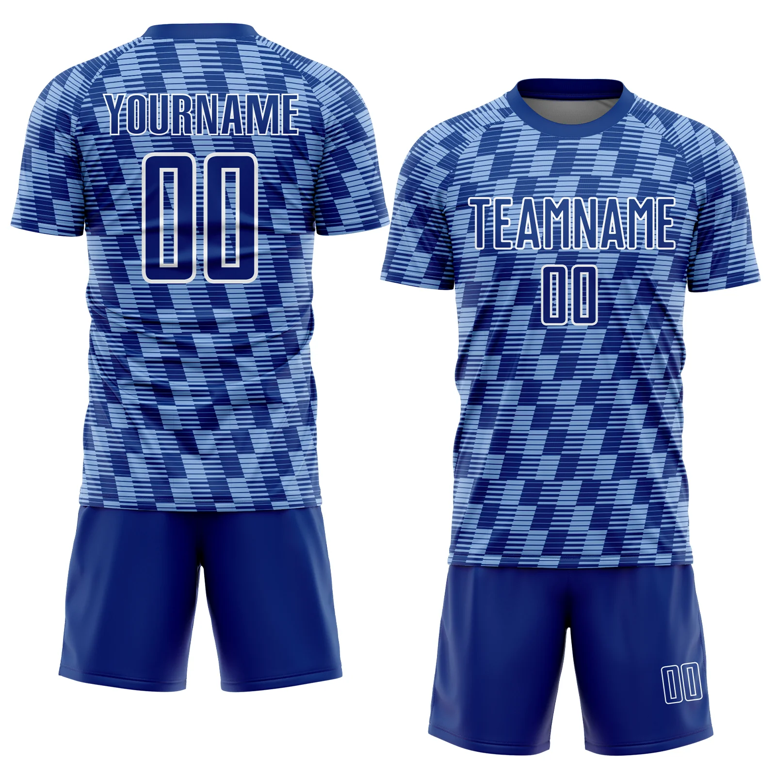Custom Royal Light Blue-White Line Sublimation Soccer Uniform Jersey - Image 2