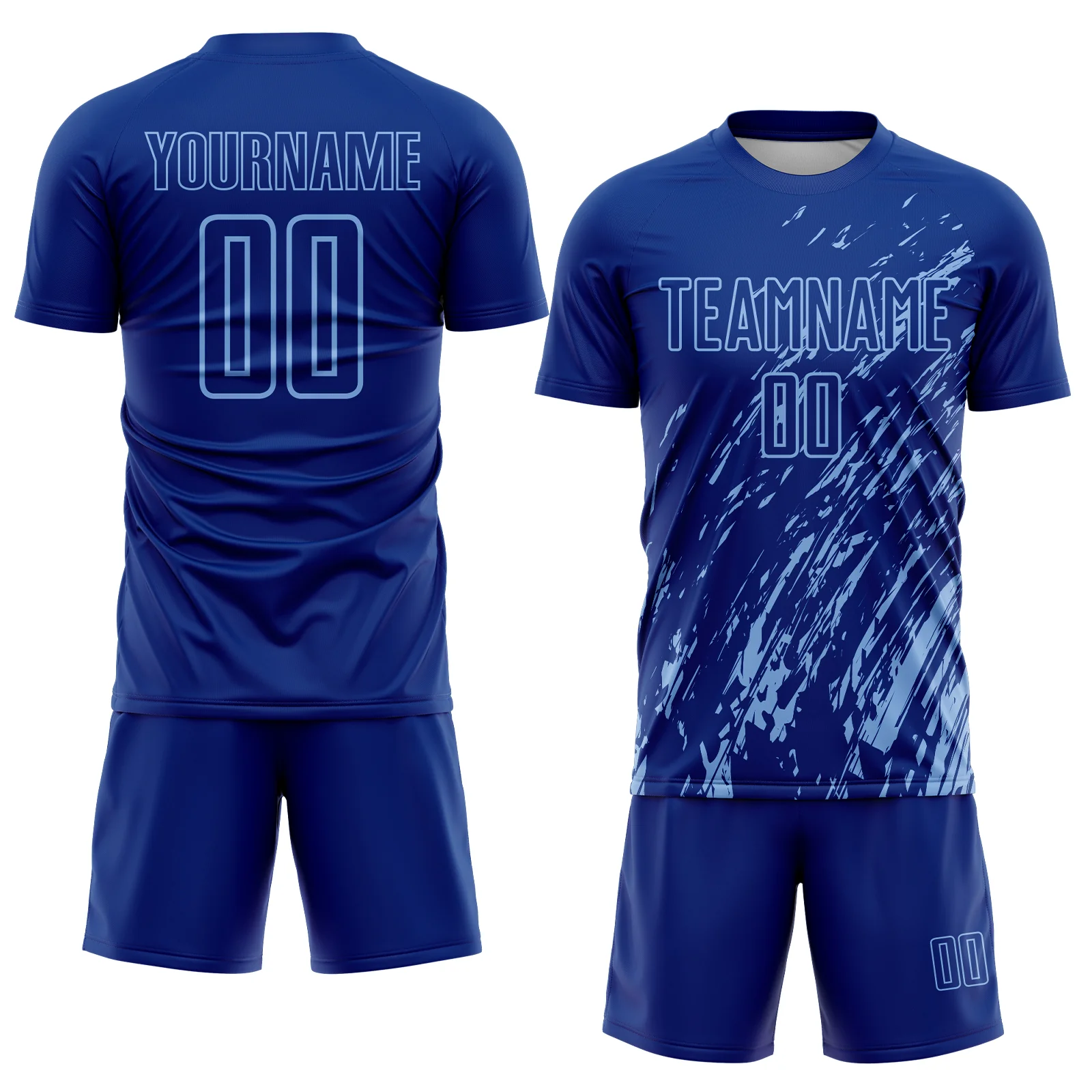 Custom Royal Light Blue Splash Sublimation Soccer Uniform Jersey - Image 2