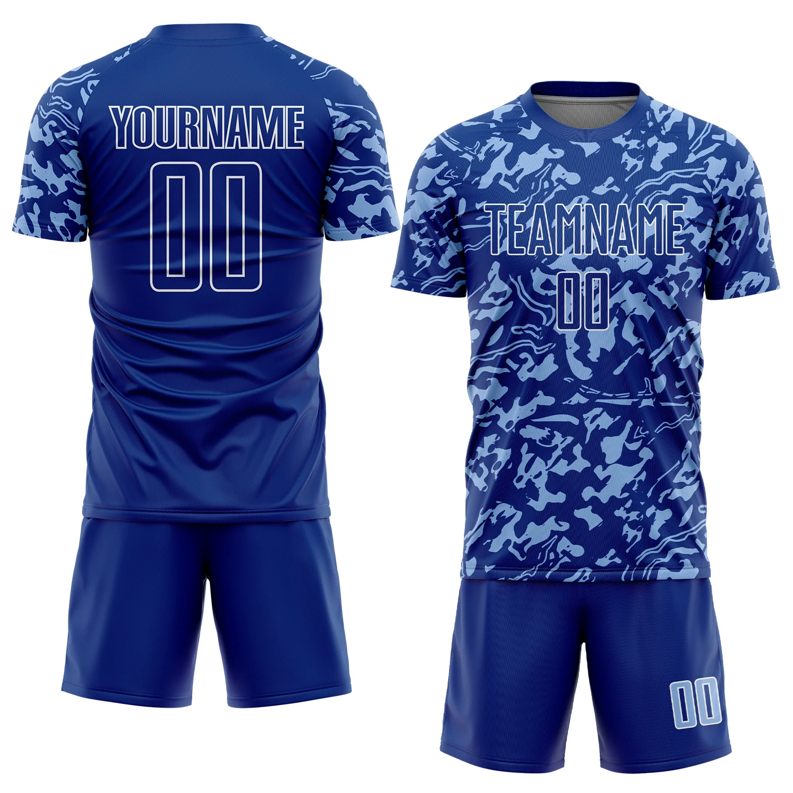 Custom Royal Light Blue-White Liquid Fluid Pattern Sports Sublimation Soccer Uniform Jersey - Image 2