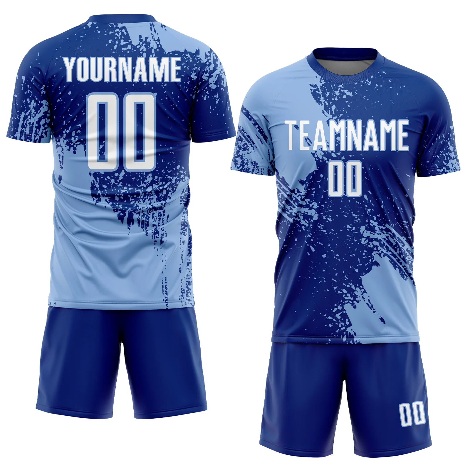 Custom Royal White-Light Blue Abstract Brush Stroke Sports Sublimation Soccer Uniform Jersey - Image 2