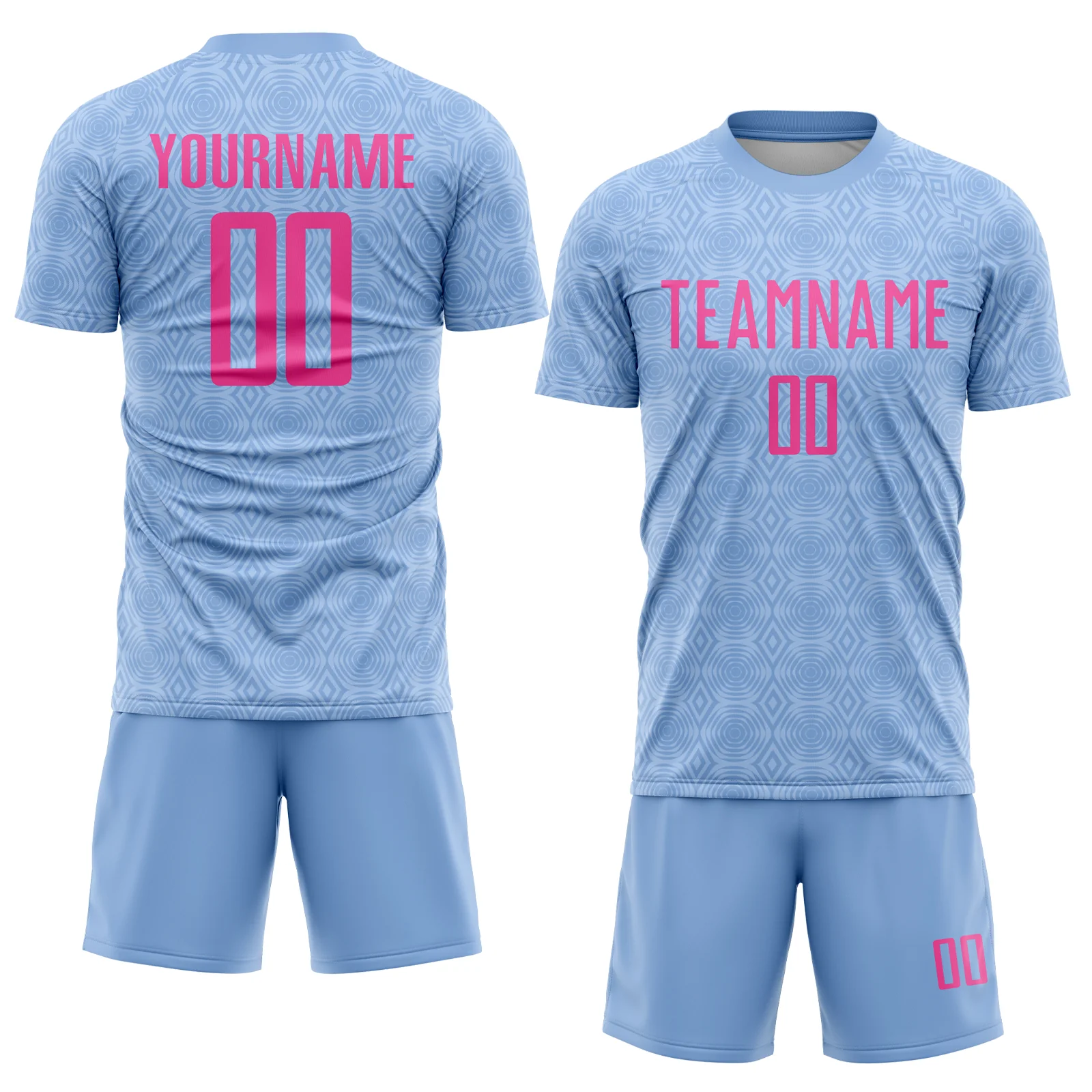 Custom Light Blue Pink Geometric Shapes Sublimation Soccer Uniform Jersey - Image 2
