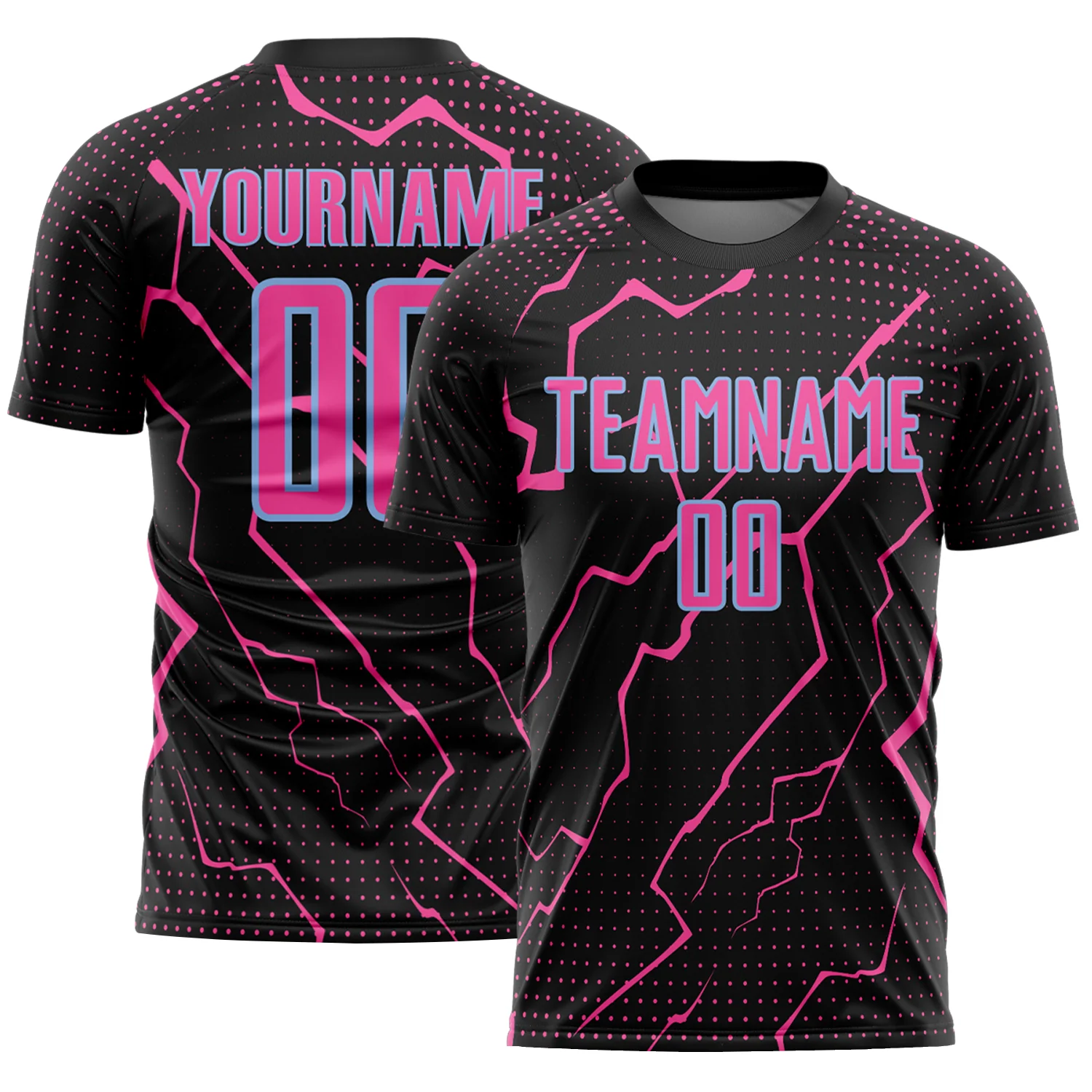 Custom Black Pink-Light Blue Lightning Sports Sublimation Soccer Uniform Jersey