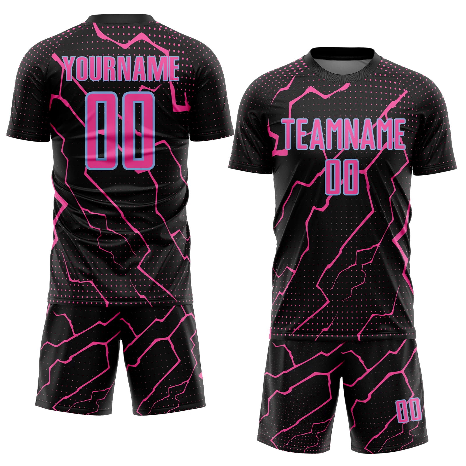 Custom Black Pink-Light Blue Lightning Sports Sublimation Soccer Uniform Jersey - Image 2