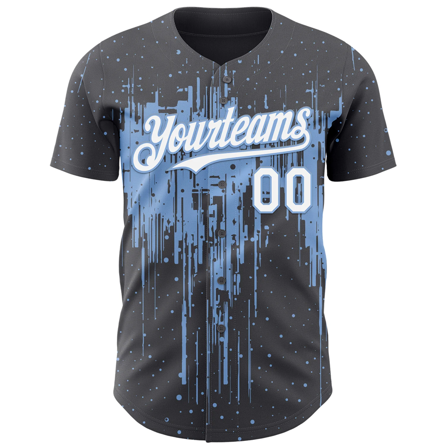 Custom Steel Gray White-Light Blue Dripping Splatter Paint Authentic Baseball Jersey - Image 2