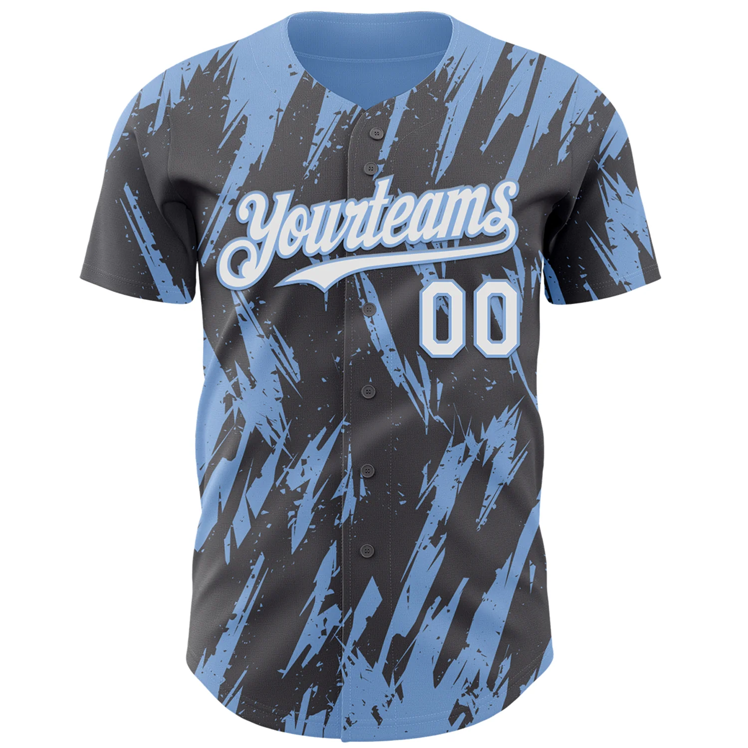 Custom Steel Gray White-Light Blue Splatter Torn Sharp Brush Stroke Authentic Baseball Jersey - Image 2