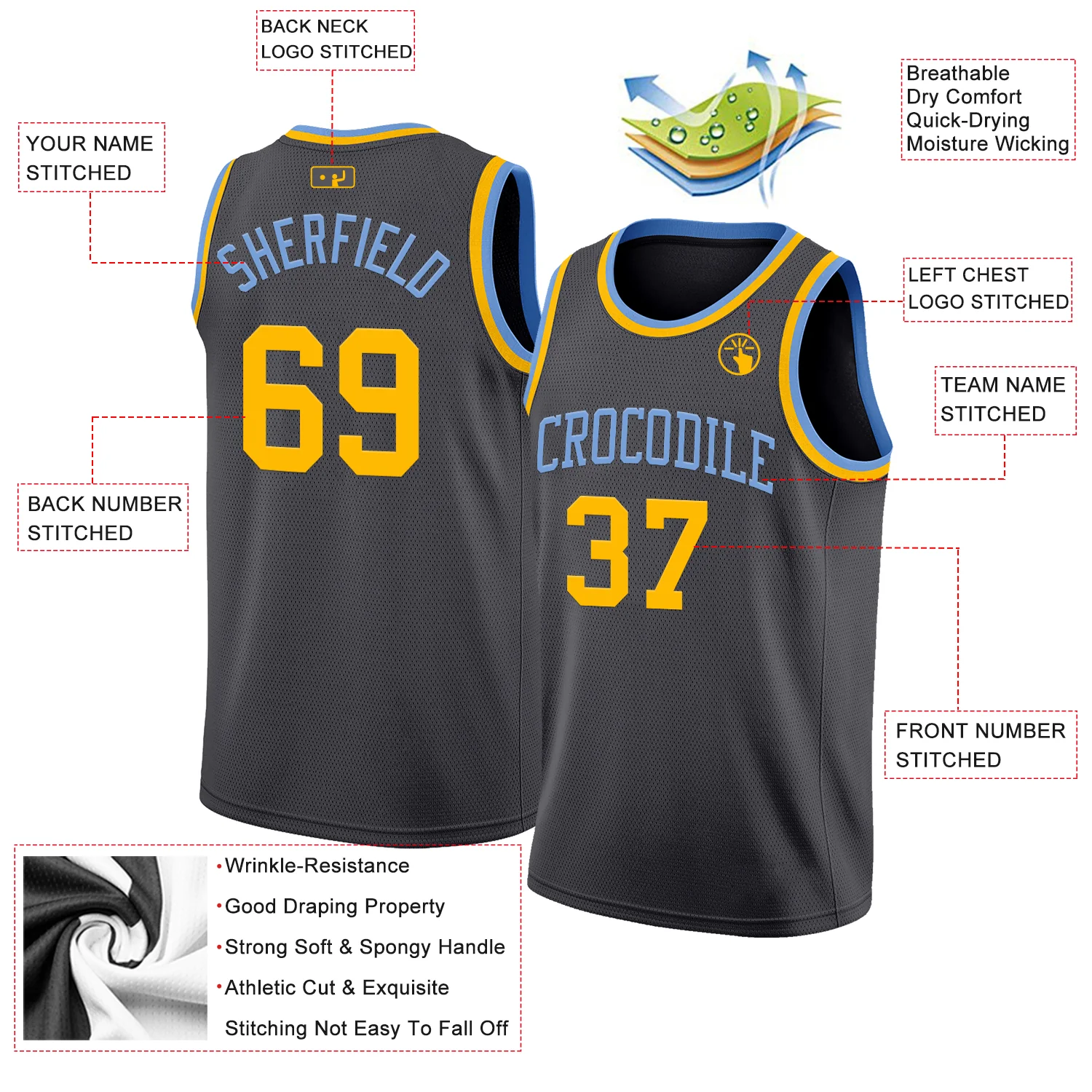 Custom Steel Gray Gold-Light Blue Authentic Basketball Jersey - Image 2