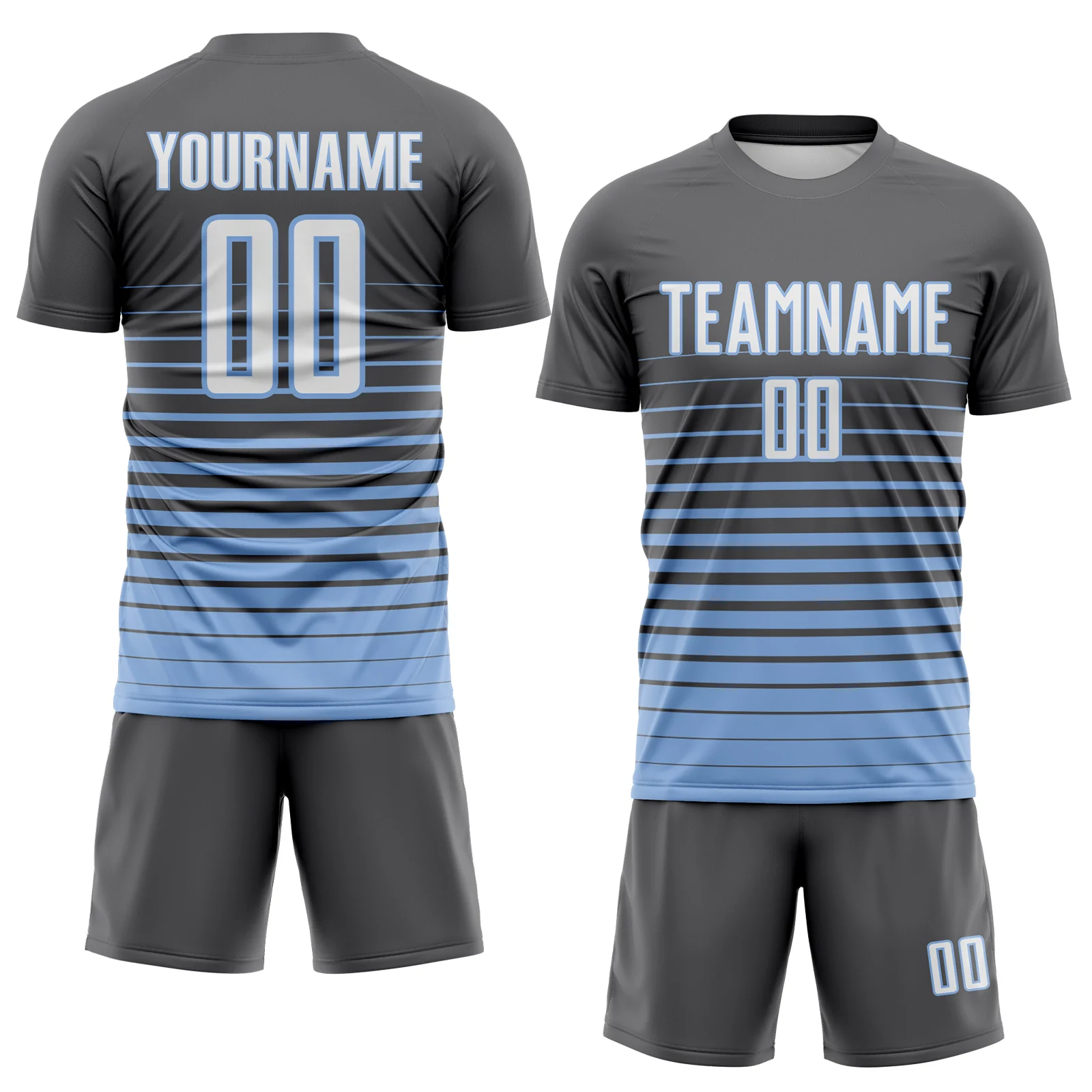 Custom Steel Gray White-Light Blue Gradient Pinstripe Sublimation Soccer Uniform Jersey - Image 2