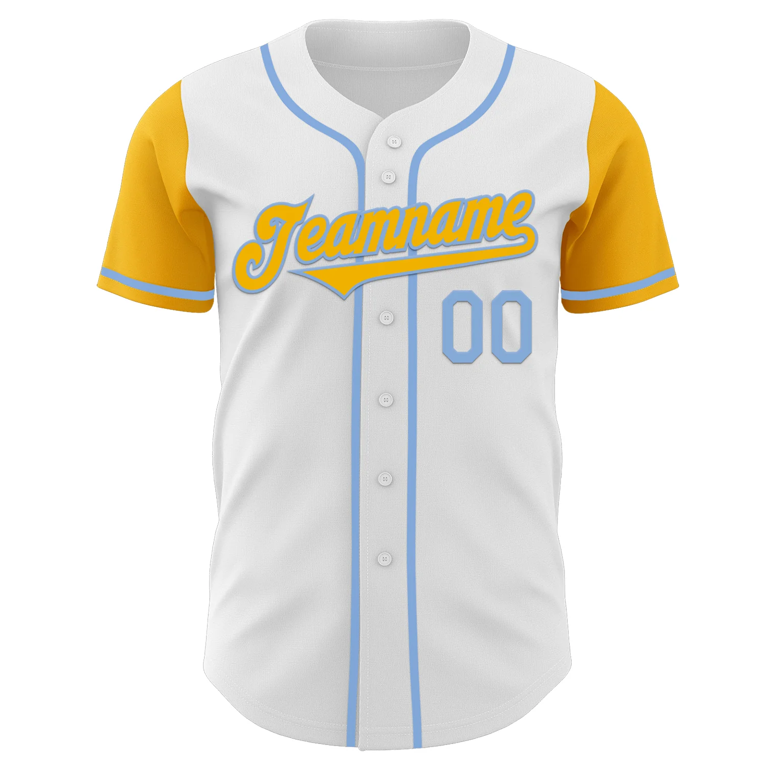 Custom White Gold-Light Blue Authentic Two Tone Baseball Jersey - Image 2