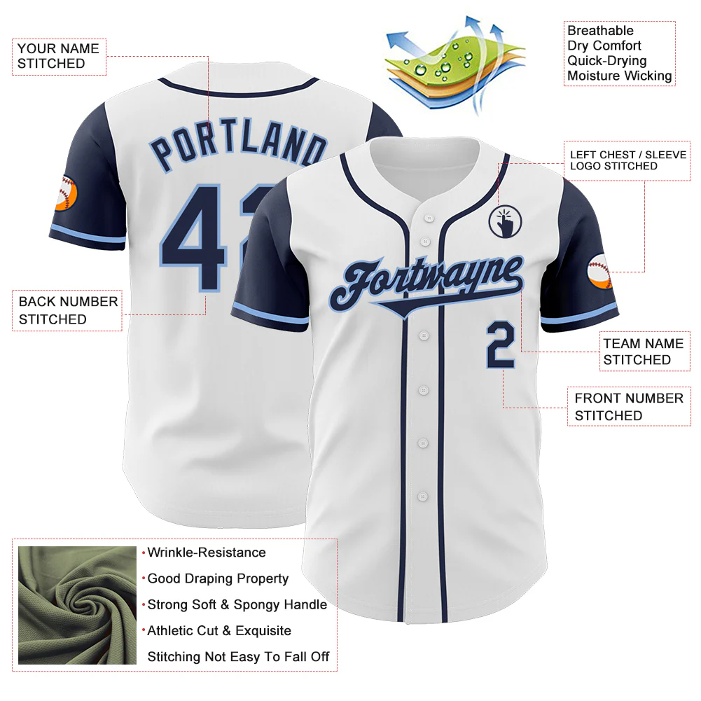 Custom White Navy-Light Blue Authentic Two Tone Baseball Jersey - Image 3