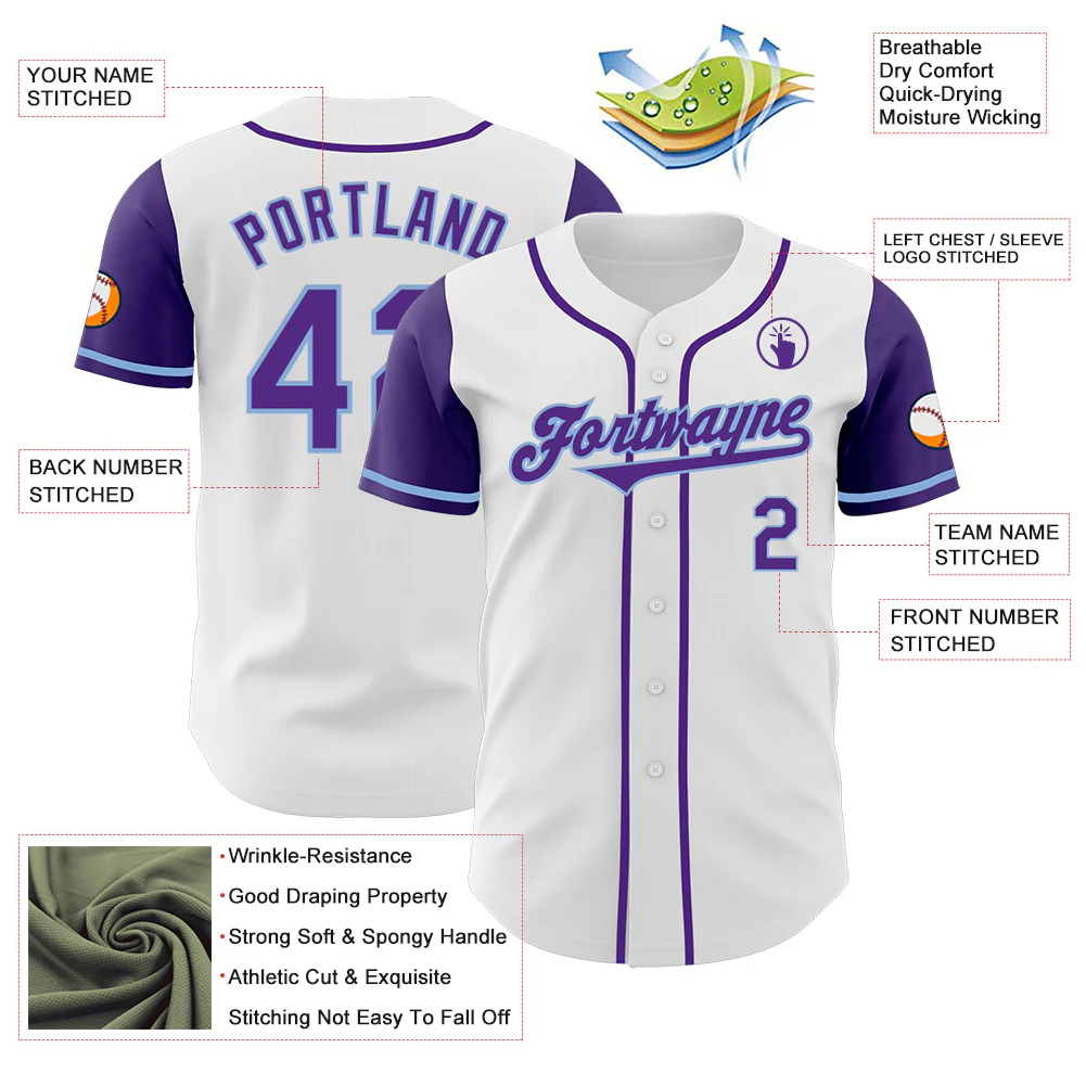 Custom White Purple-Light Blue Authentic Two Tone Baseball Jersey - Image 3