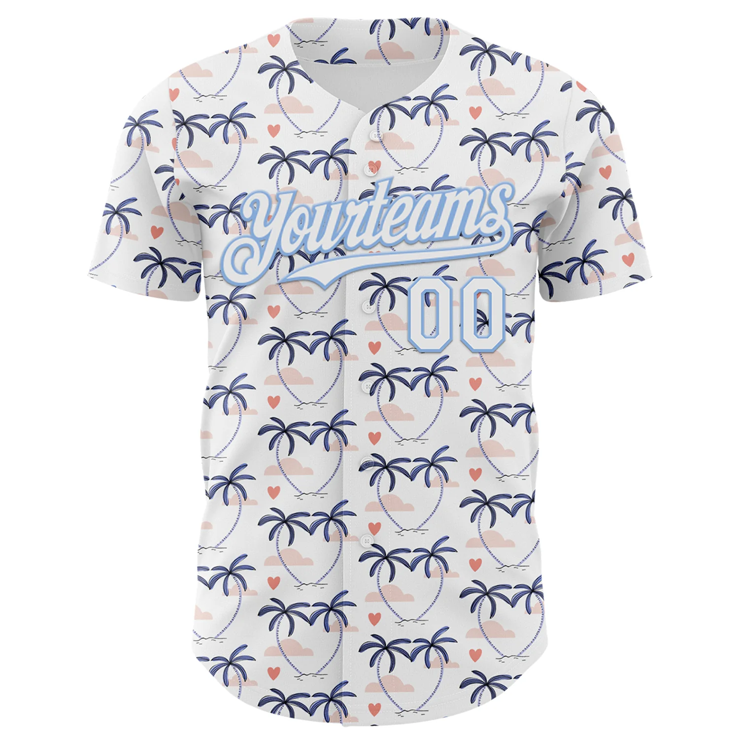 Custom White Light Blue Valentine's Day Love Heart Authentic Baseball Jersey - Image 2