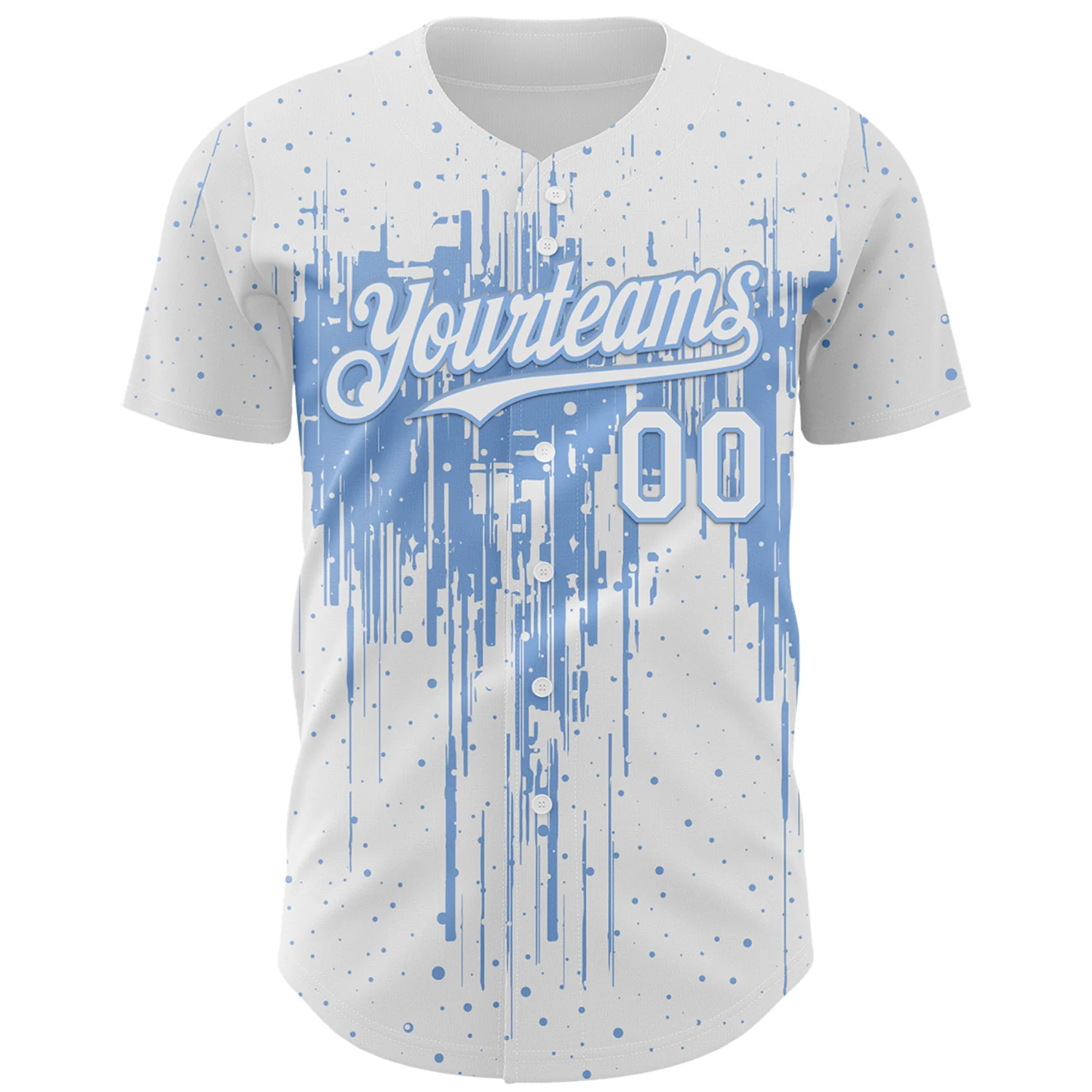 Custom White Light Blue Dripping Splatter Paint Authentic Baseball Jersey - Image 2