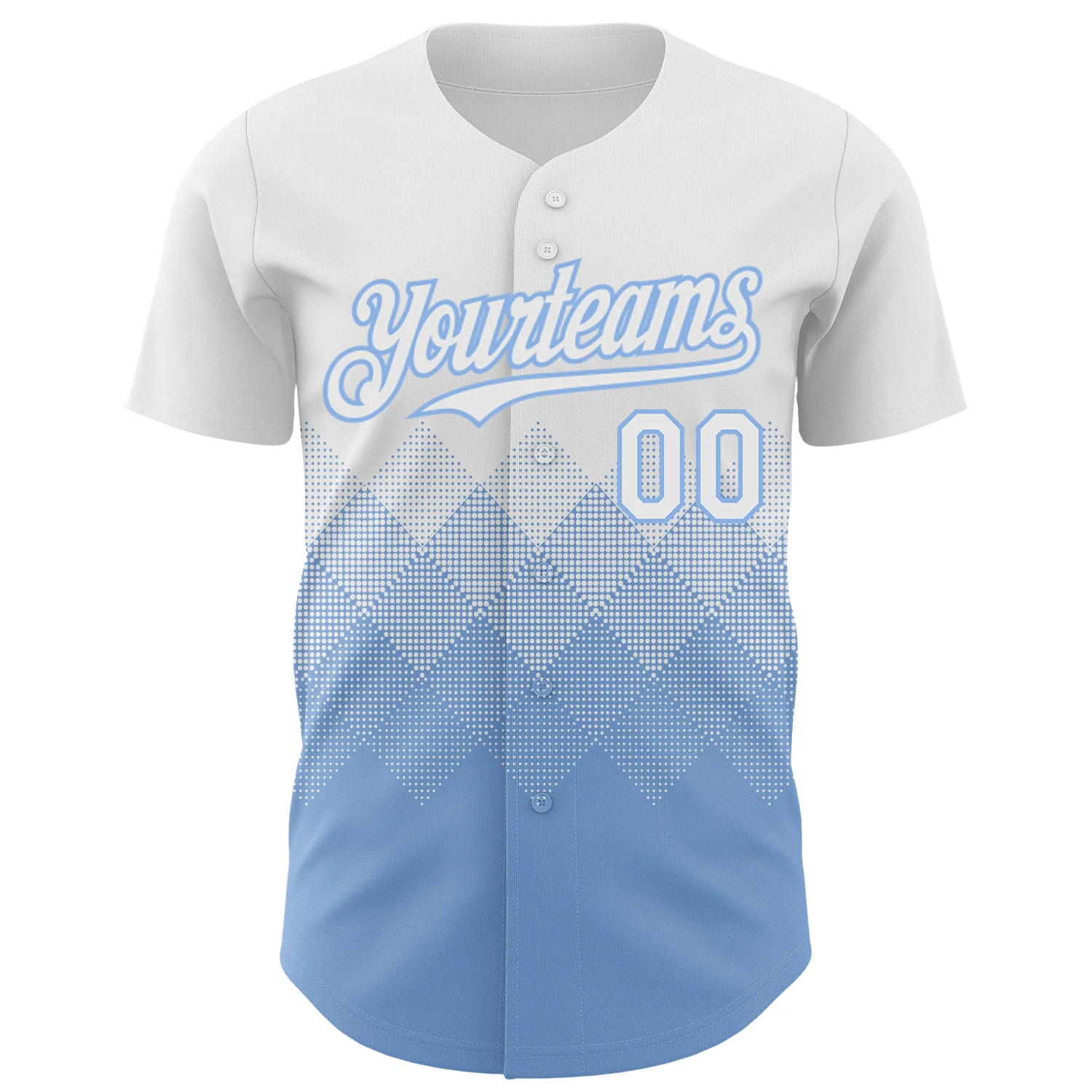 Custom White Light Blue 3D Gradient Square Shape Authentic Baseball Jersey - Image 2