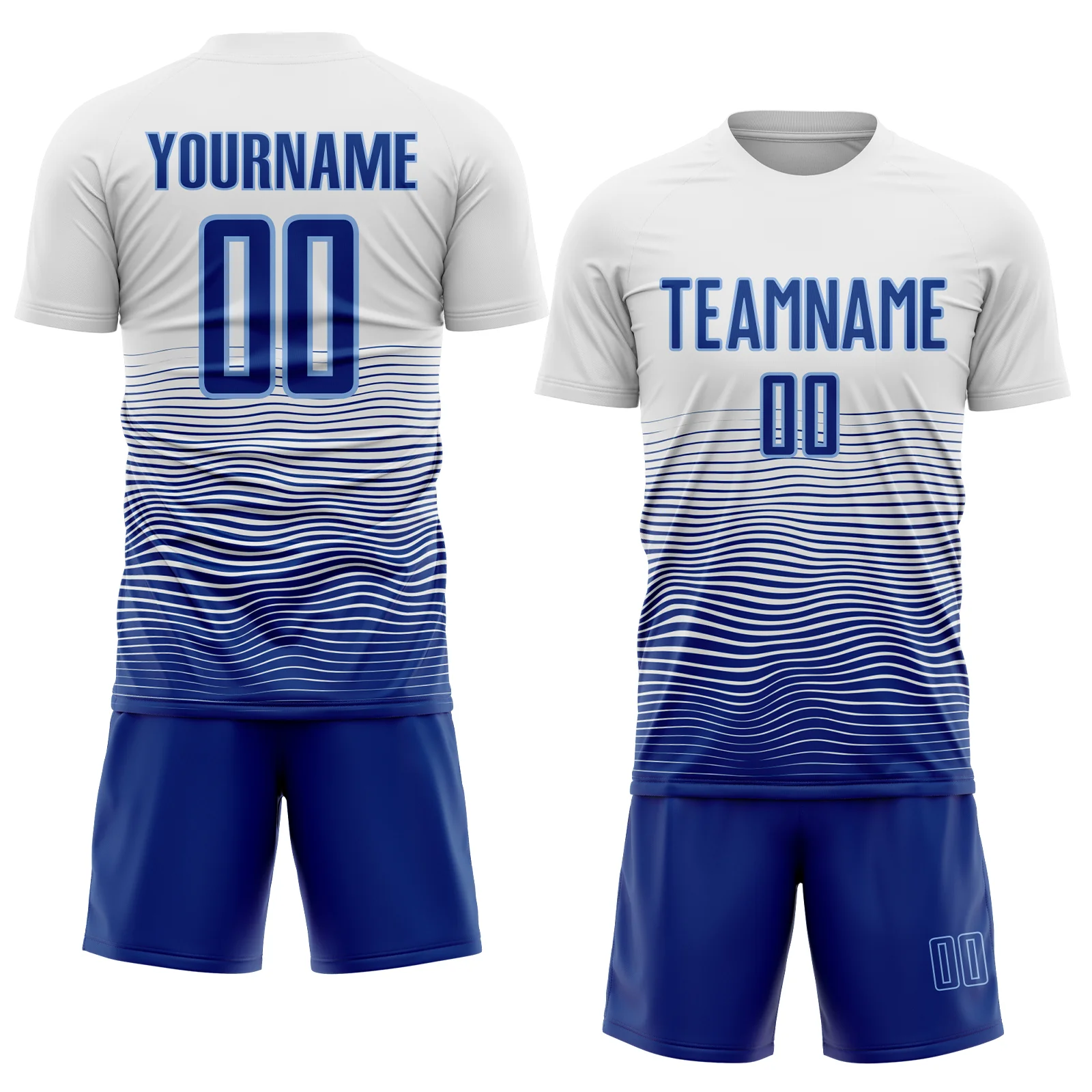 Custom White Royal-Light Blue Gradient Line Sublimation Soccer Uniform Jersey - Image 2