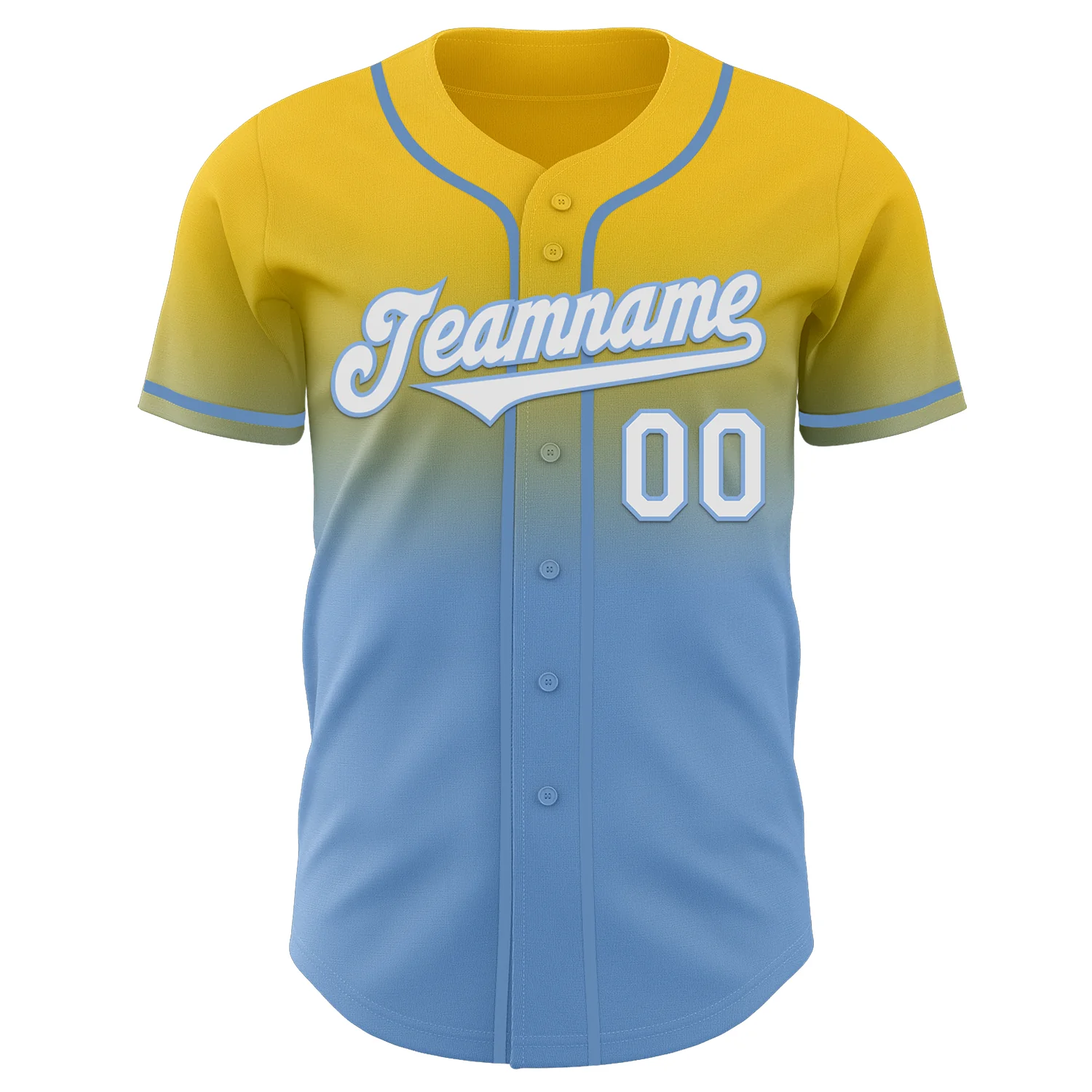 Custom Yellow White-Light Blue Authentic Fade Fashion Baseball Jersey - Image 2