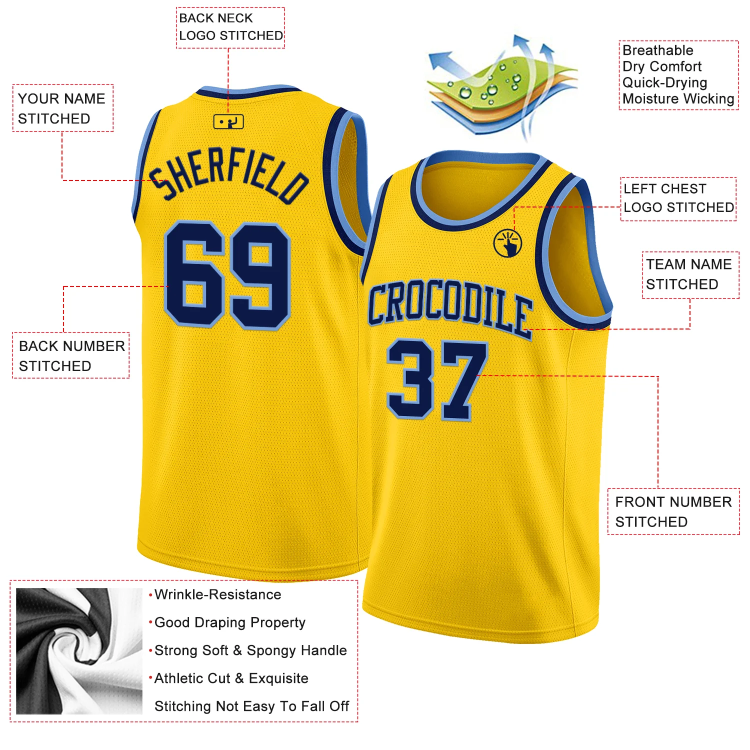 Custom Yellow Navy-Light Blue Authentic Basketball Jersey - Image 2