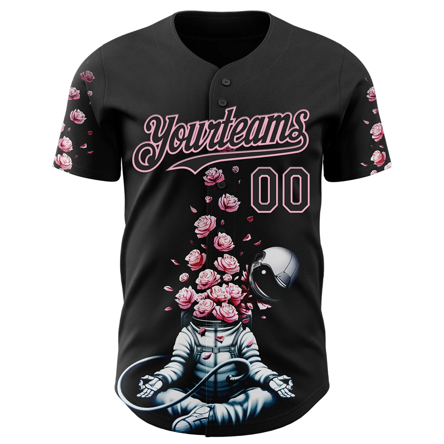 Custom Black Black-Light Pink 3D Tobe Fonseca Astro Meditation Roses Authentic Baseball Jersey - Image 2