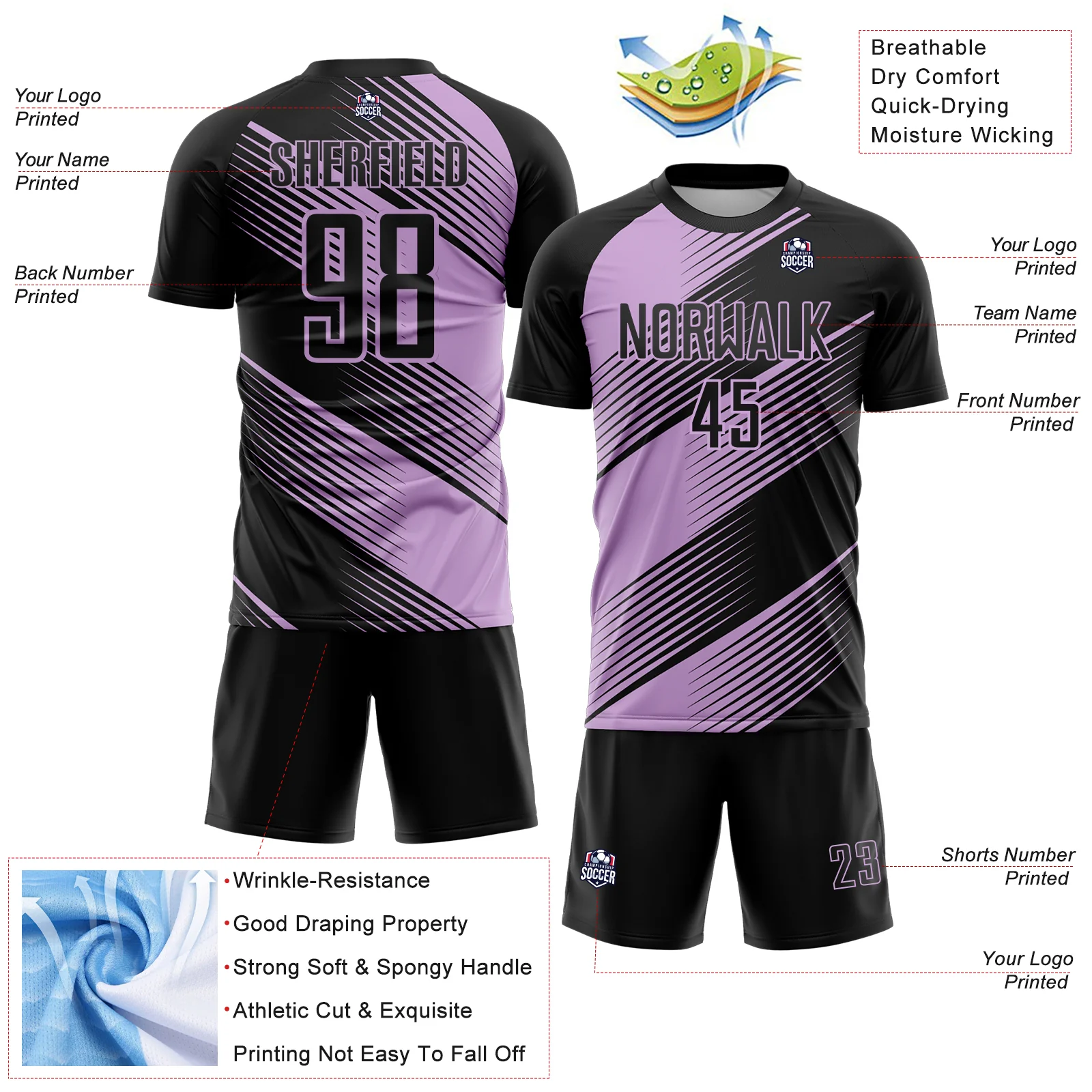 Custom Black Light Pink Line Sublimation Soccer Uniform Jersey - Image 4