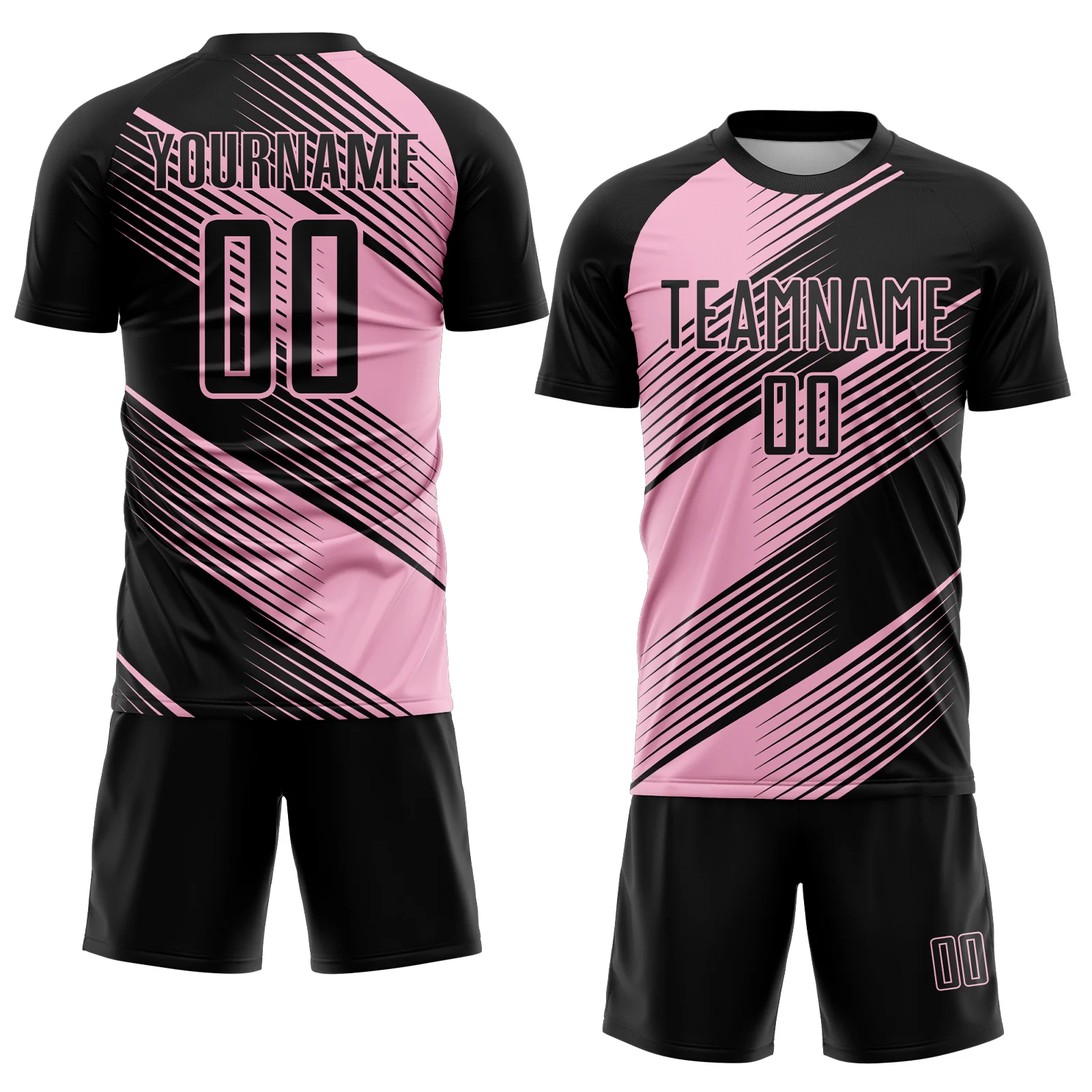 Custom Black Light Pink Line Sublimation Soccer Uniform Jersey - Image 2
