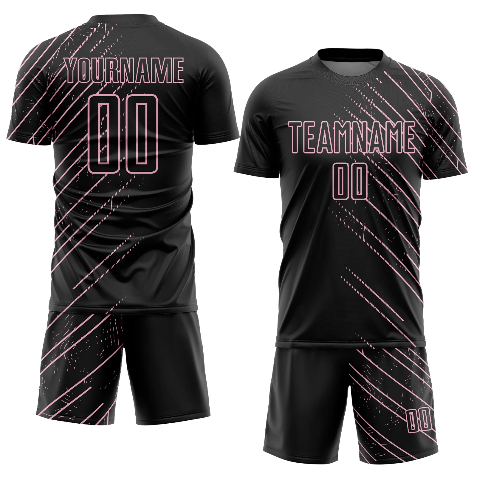 Custom Black Light Pink Lines Sports Sublimation Soccer Uniform Jersey - Image 2
