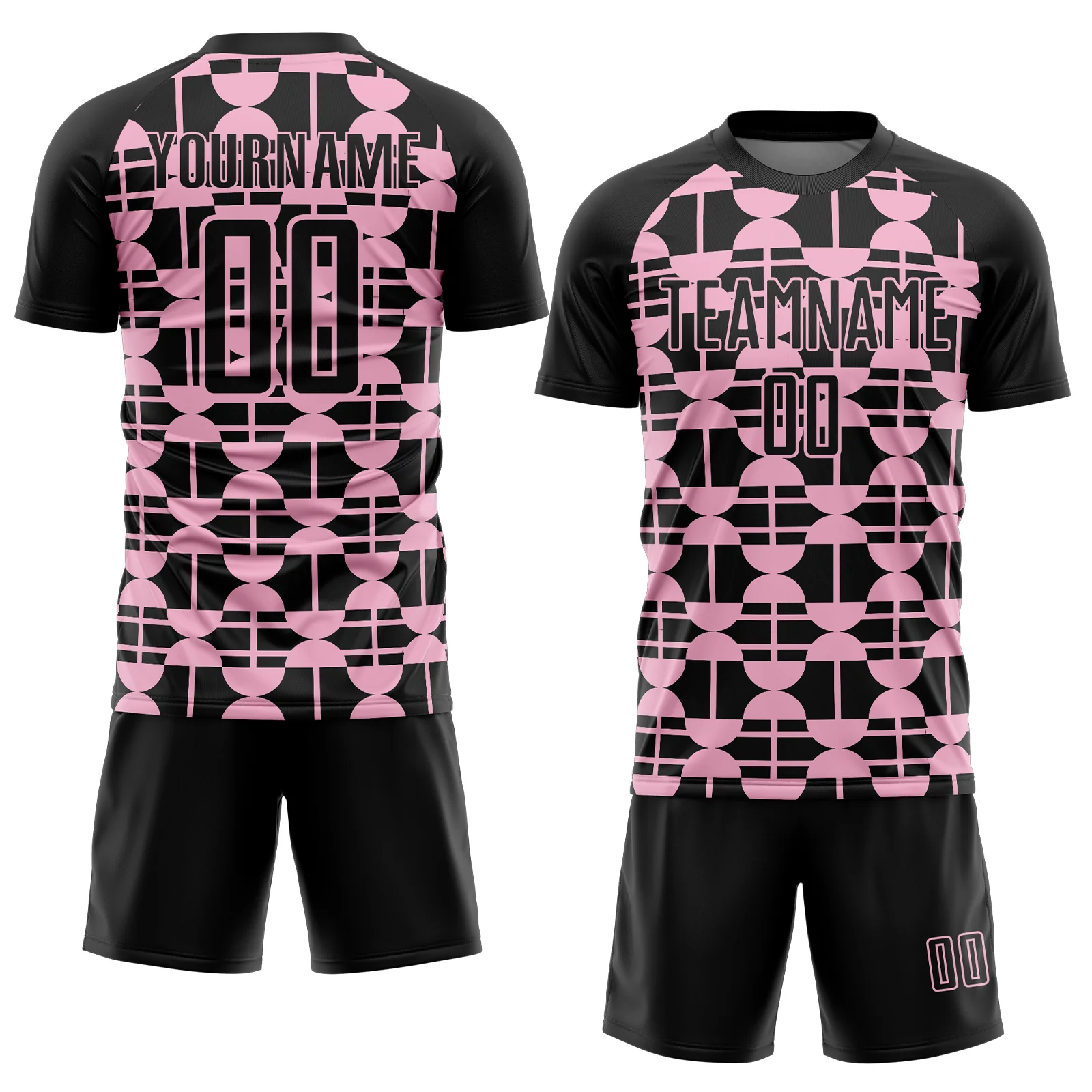 Custom Black Light Pink Geometric Shapes Sports Sublimation Soccer Uniform Jersey - Image 2
