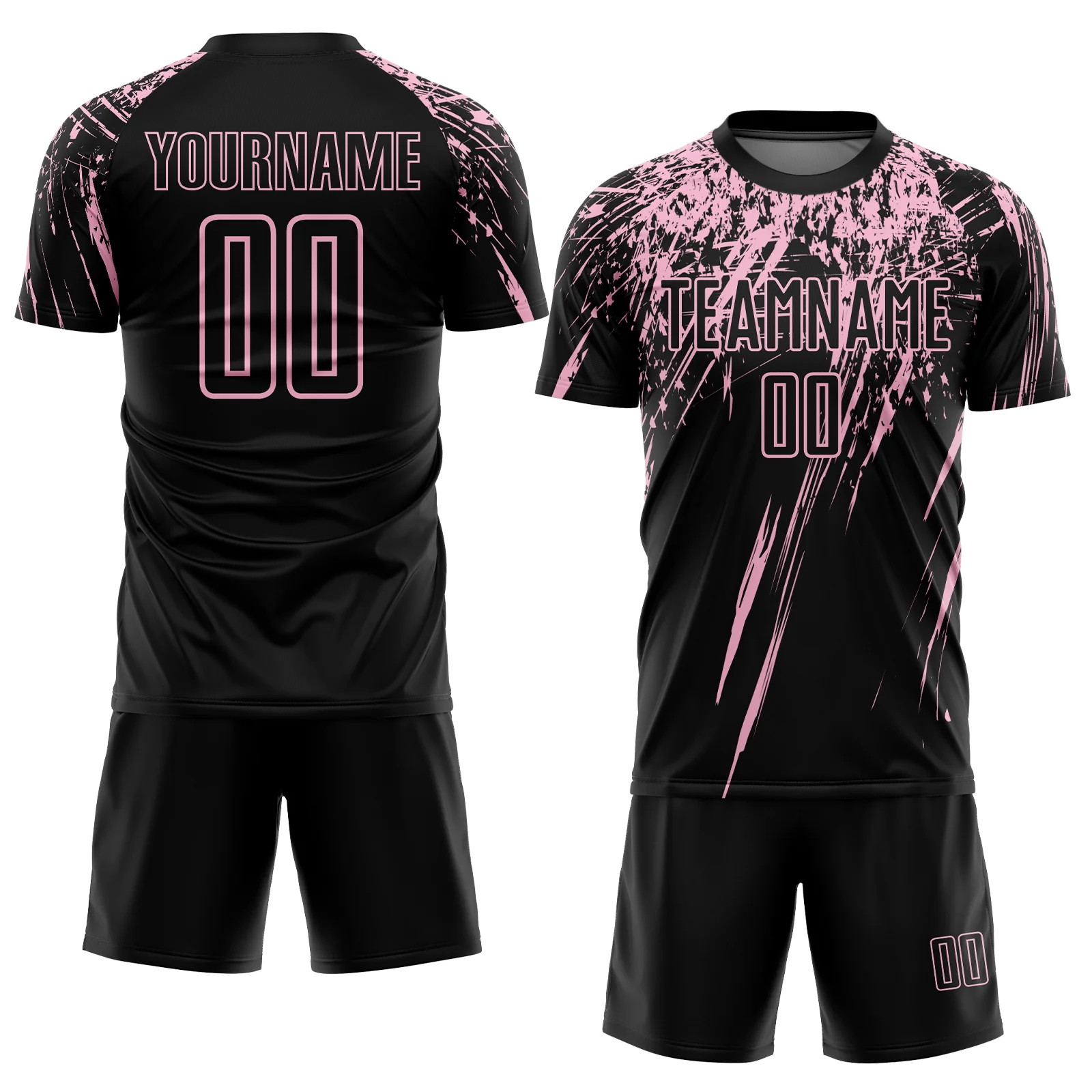 Custom Black Light Pink Splash Sports Sublimation Soccer Uniform Jersey - Image 2