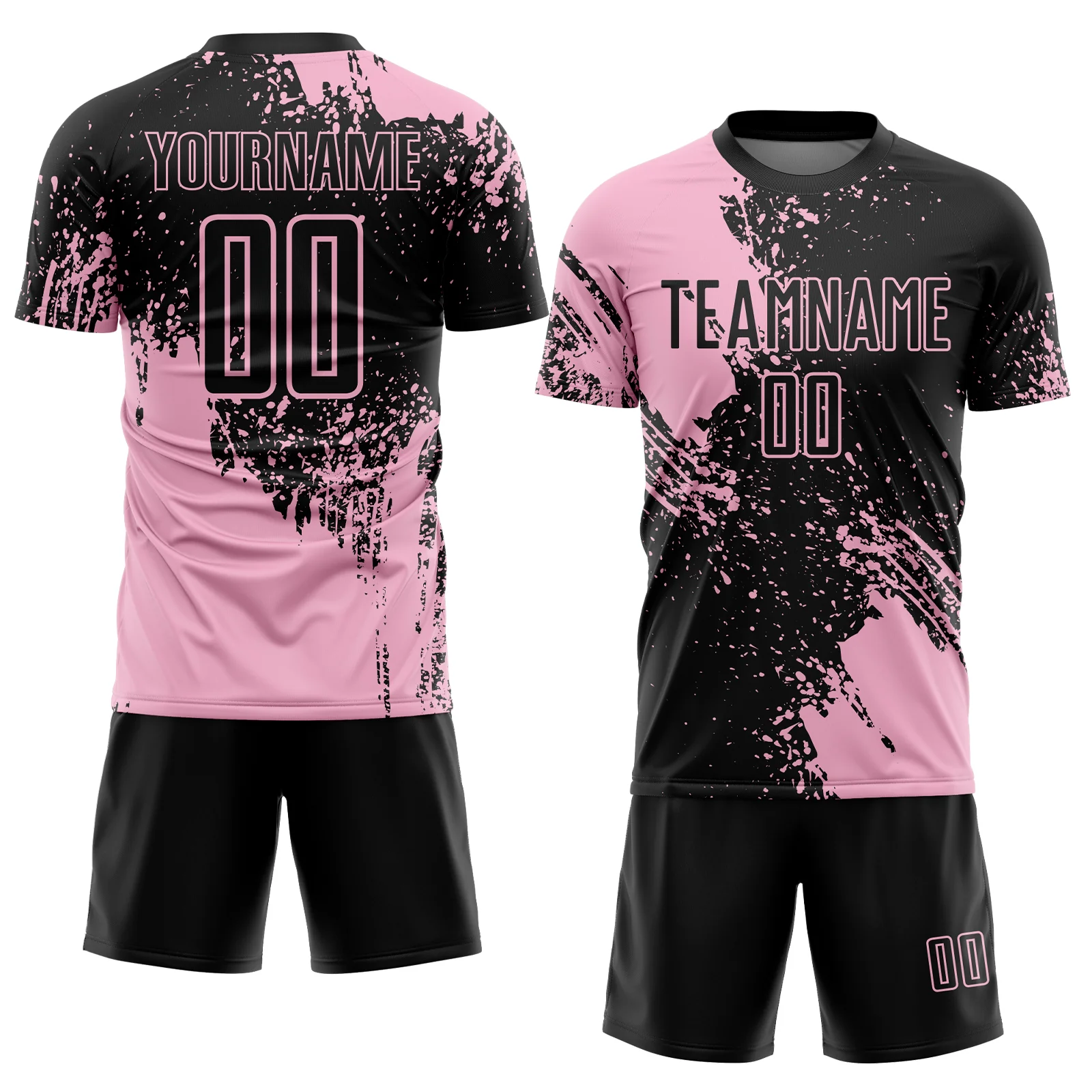 Custom Black Light Pink Abstract Brush Stroke Sports Sublimation Soccer Uniform Jersey - Image 2