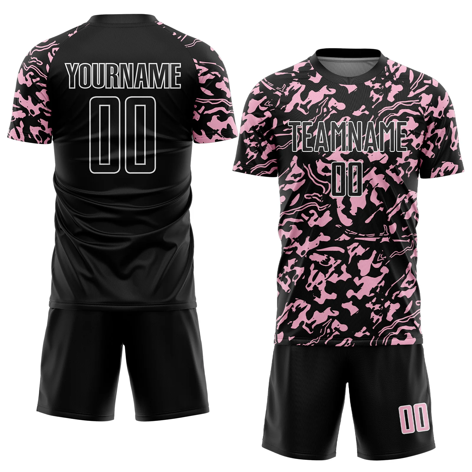 Custom Black Light Pink-White Liquid Fluid Pattern Sports Sublimation Soccer Uniform Jersey - Image 2