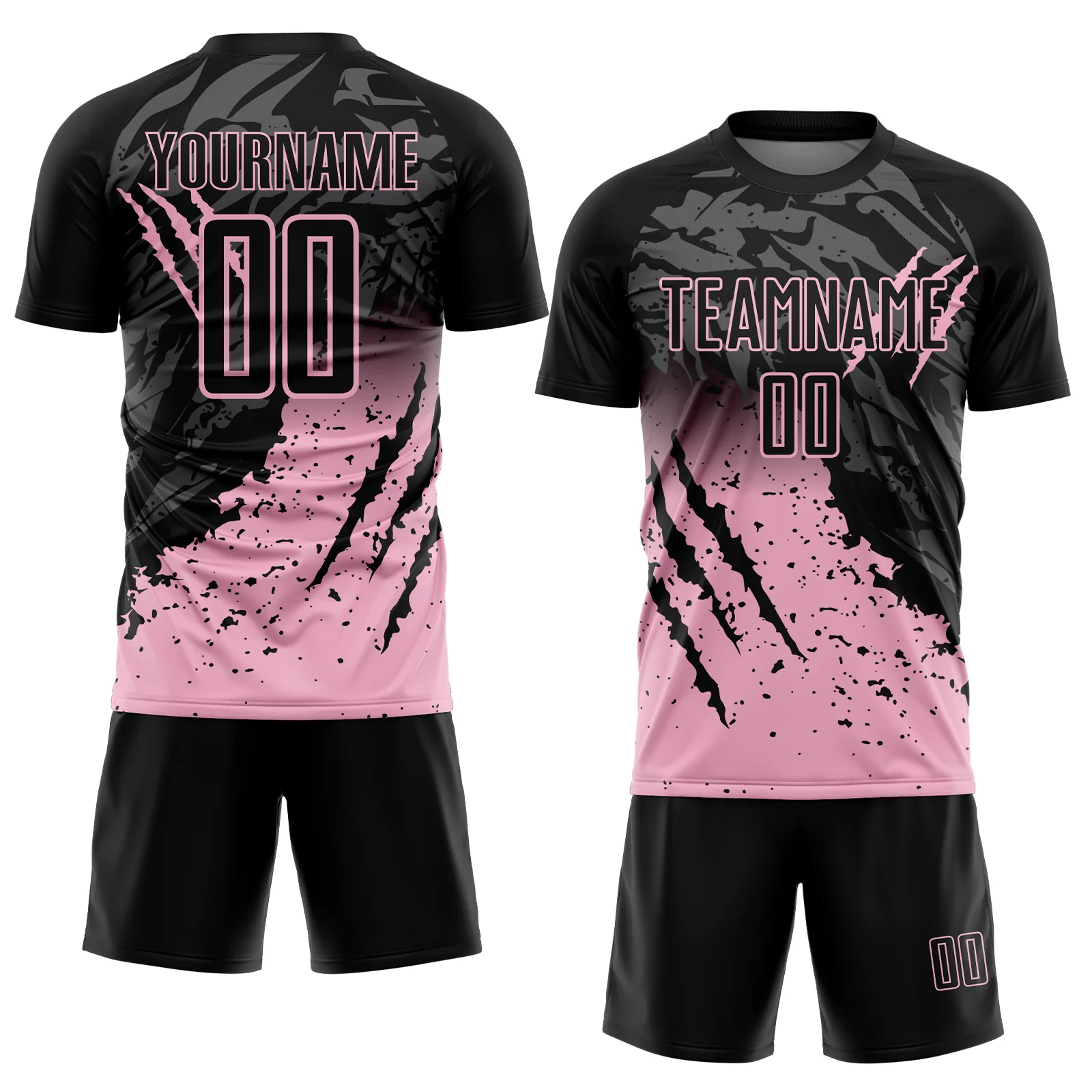 Custom Black Light Pink Gradient Claw Mark Splatter Sports Sublimation Soccer Uniform Jersey - Image 2