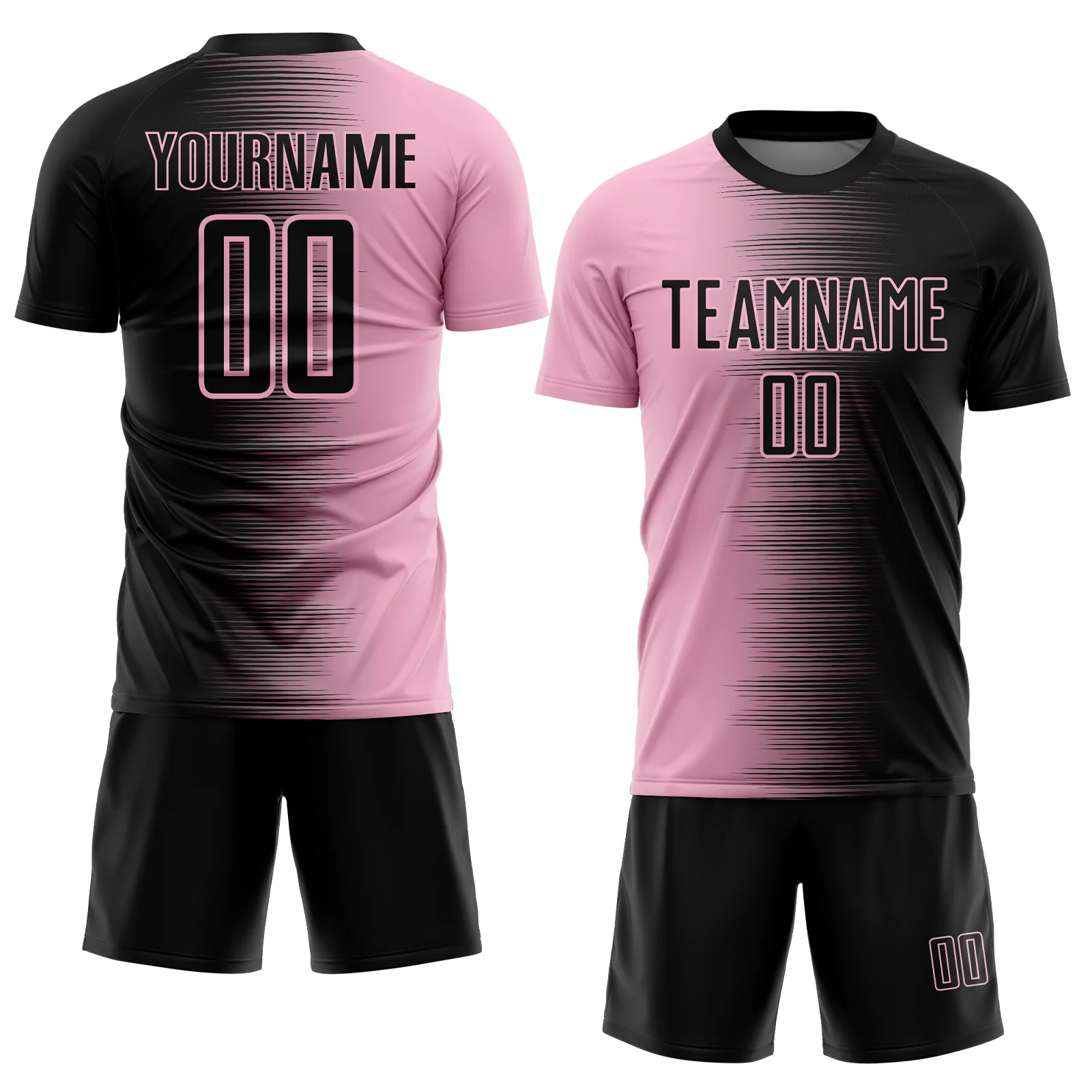 Custom Black Light Pink Gradient Line Sublimation Soccer Uniform Jersey - Image 2
