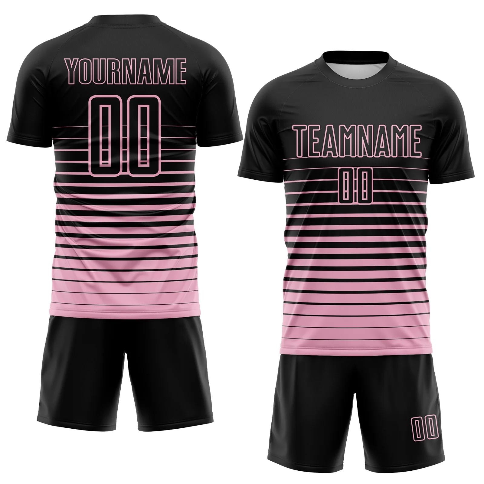 Custom Black Light Pink Gradient Pinstripe Sublimation Soccer Uniform Jersey - Image 2