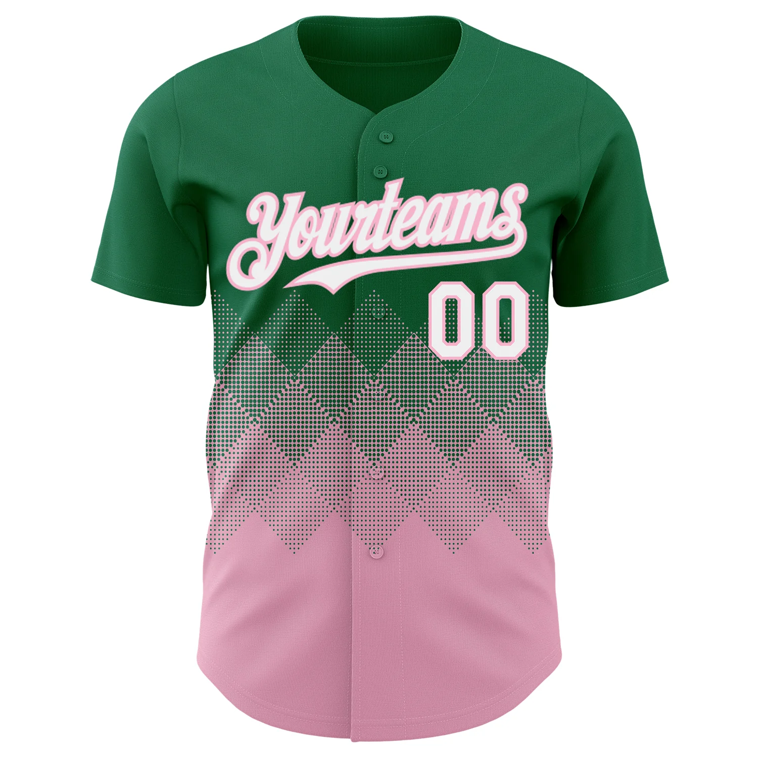 Custom Kelly Green White-Light Pink 3D Gradient Square Shape Authentic Baseball Jersey - Image 2