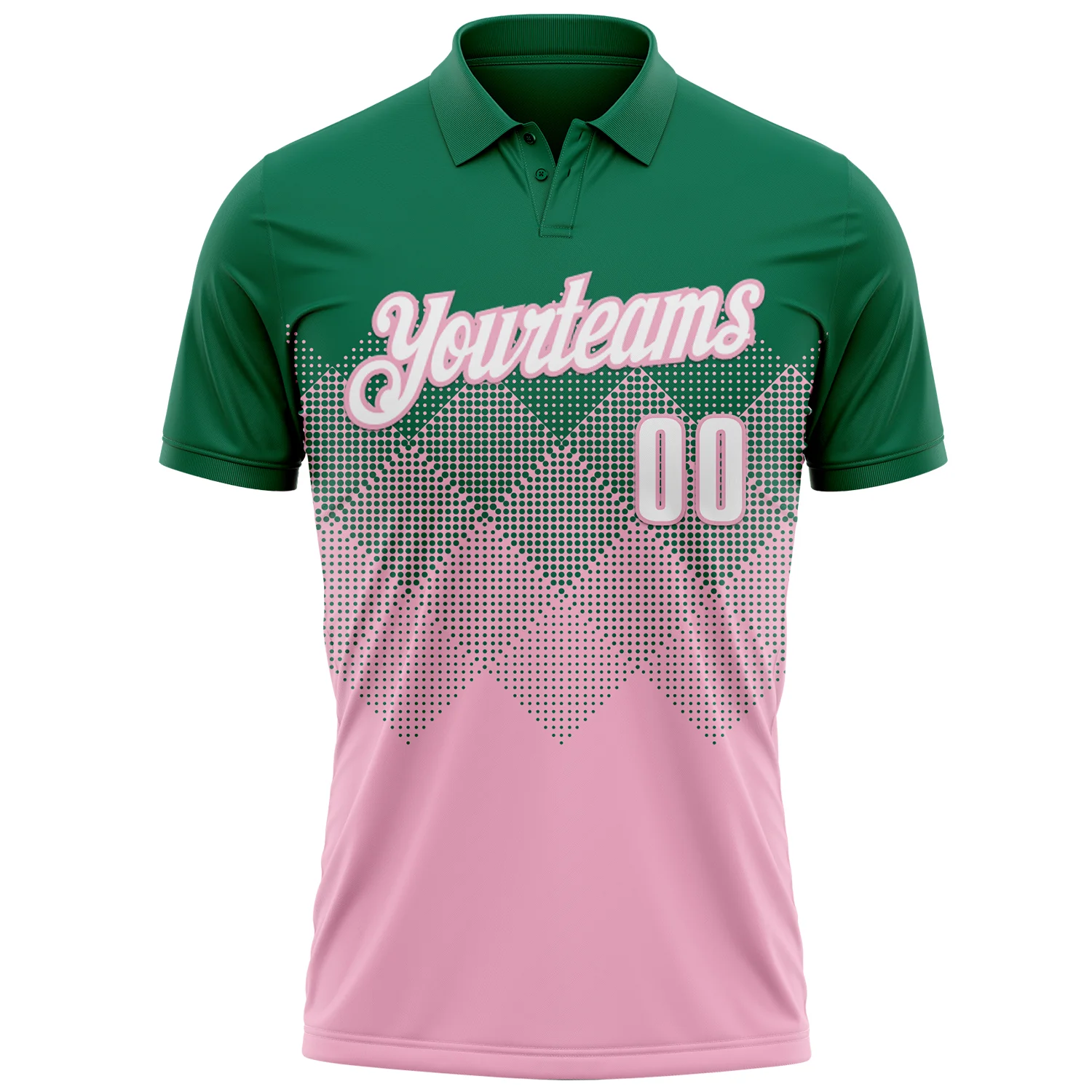Custom Kelly Green White-Light Pink 3D Gradient Square Shape Performance Polo Shirt - Image 2