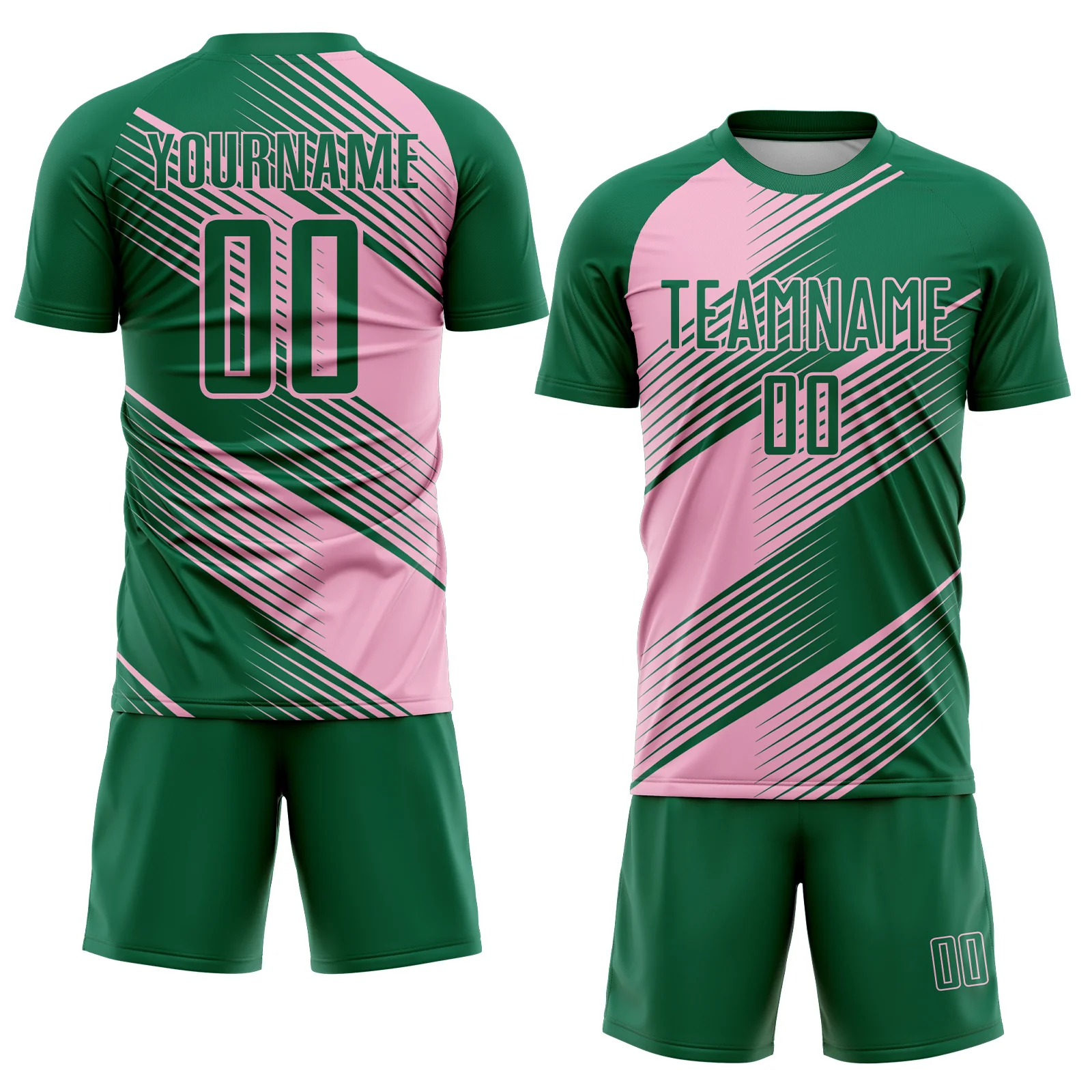 Custom Kelly Green Light Pink Line Sublimation Soccer Uniform Jersey - Image 2