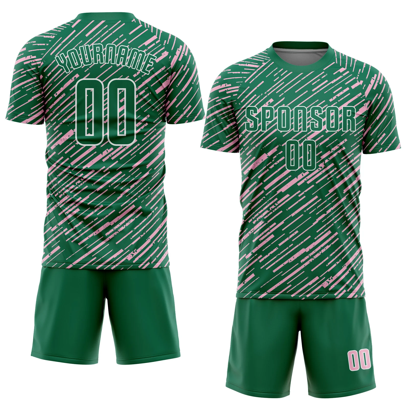 Custom Kelly Green Light Pink-White Line Sports Sublimation Soccer Uniform Jersey - Image 2