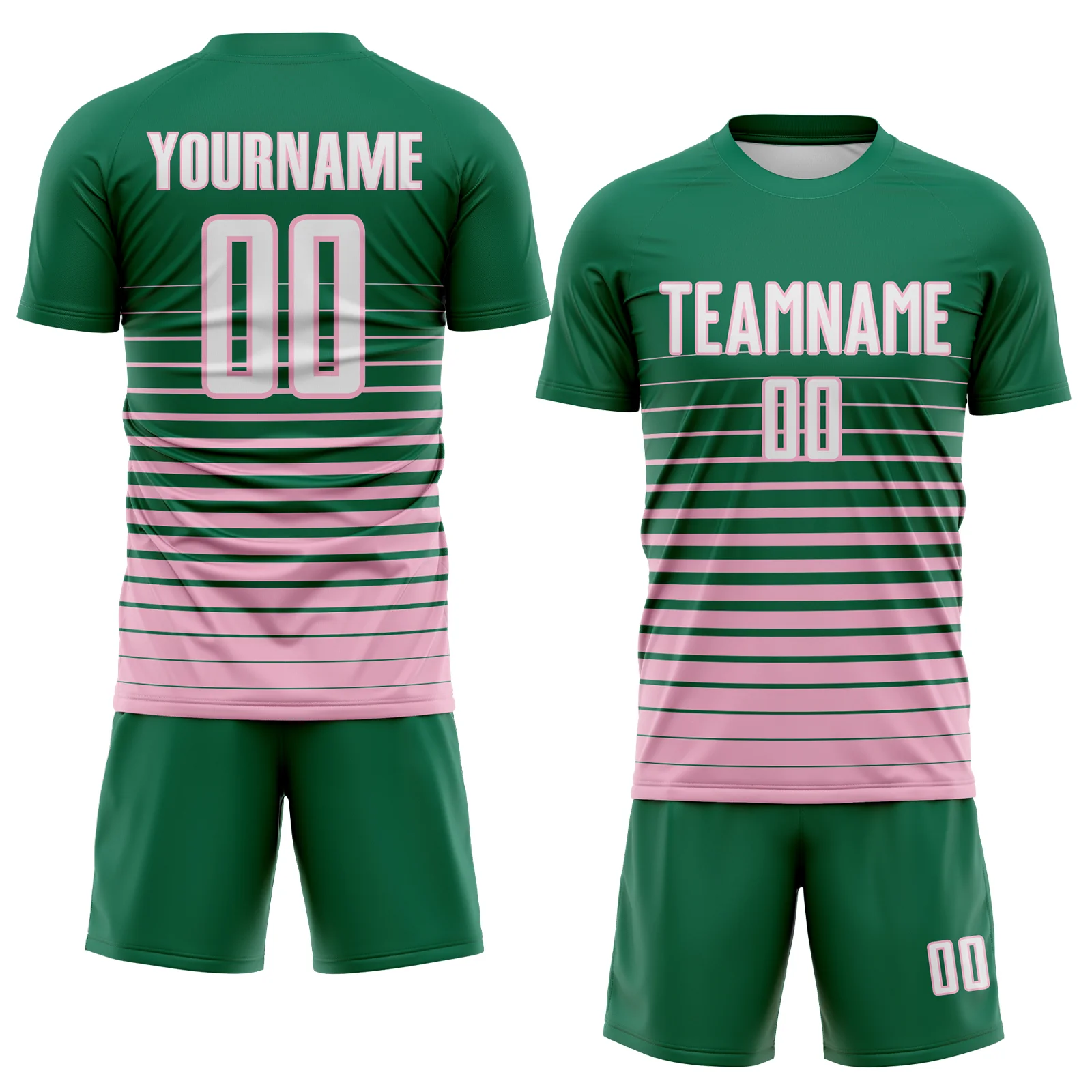 Custom Kelly Green White-Light Pink Gradient Pinstripe Sublimation Soccer Uniform Jersey - Image 2