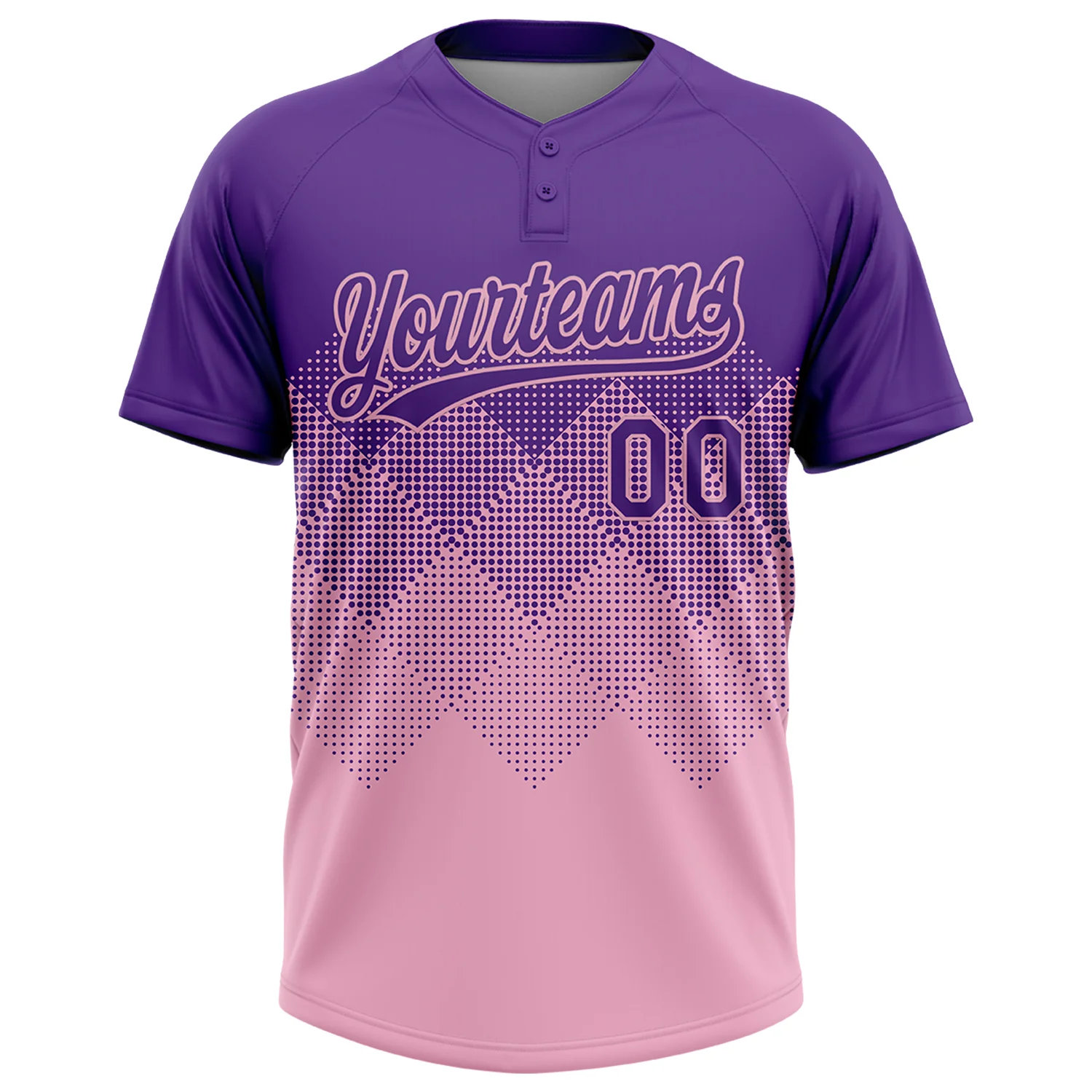 Custom Purple Light Pink 3D Gradient Square Shape Two-Button Unisex Softball Jersey - Image 2