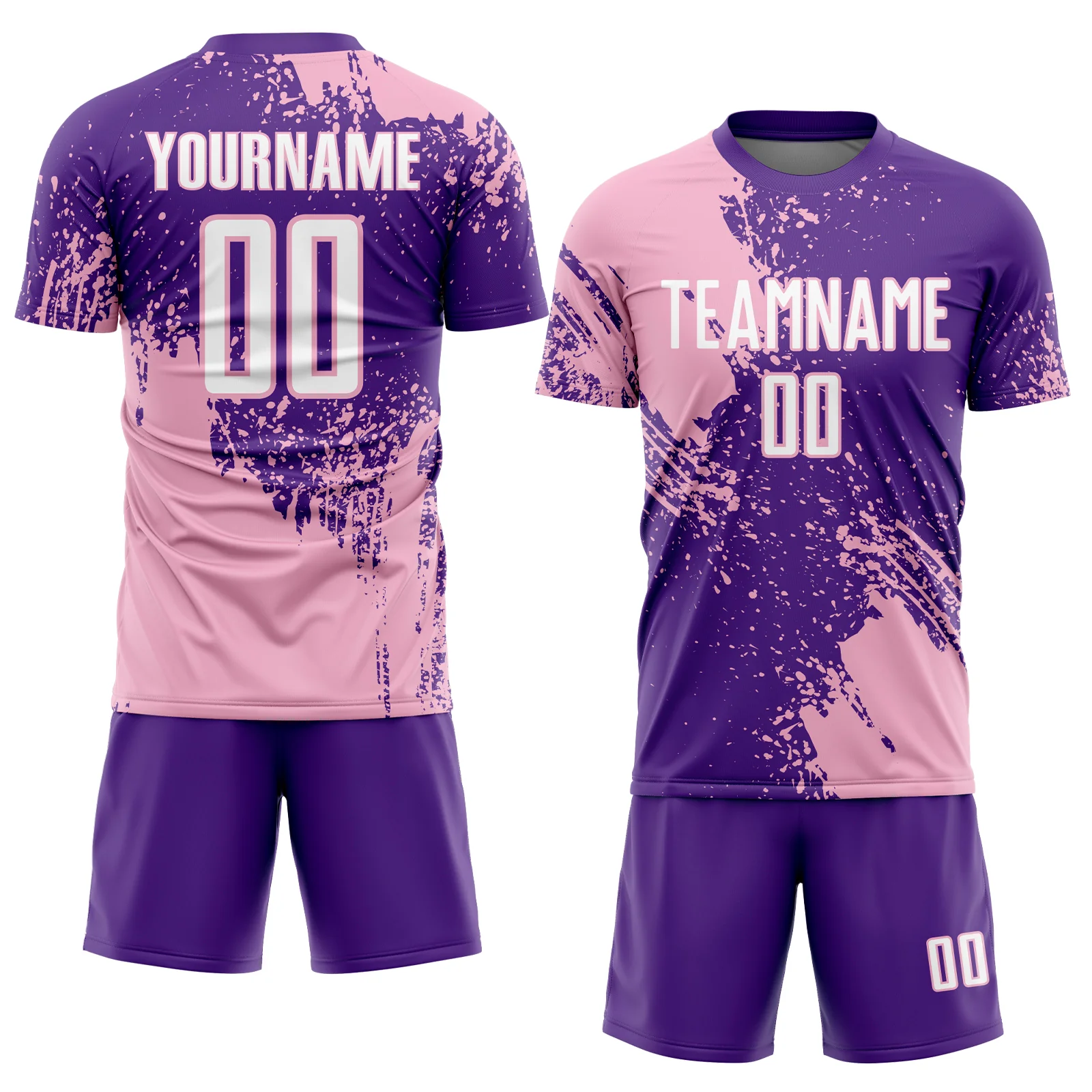 Custom Purple White-Light Pink Abstract Brush Stroke Sports Sublimation Soccer Uniform Jersey - Image 2