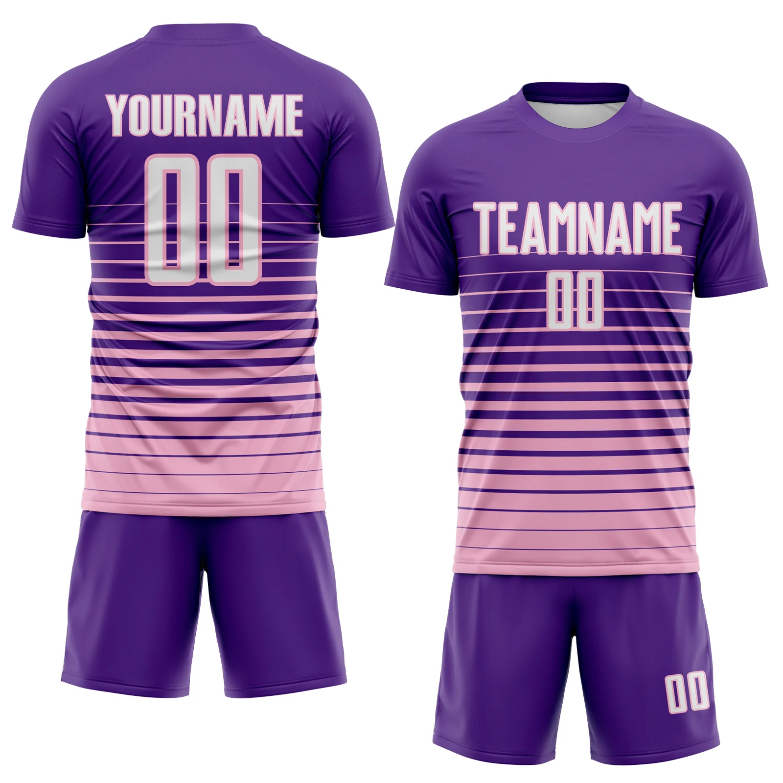 Custom Purple White-Light Pink Gradient Pinstripe Sublimation Soccer Uniform Jersey - Image 2