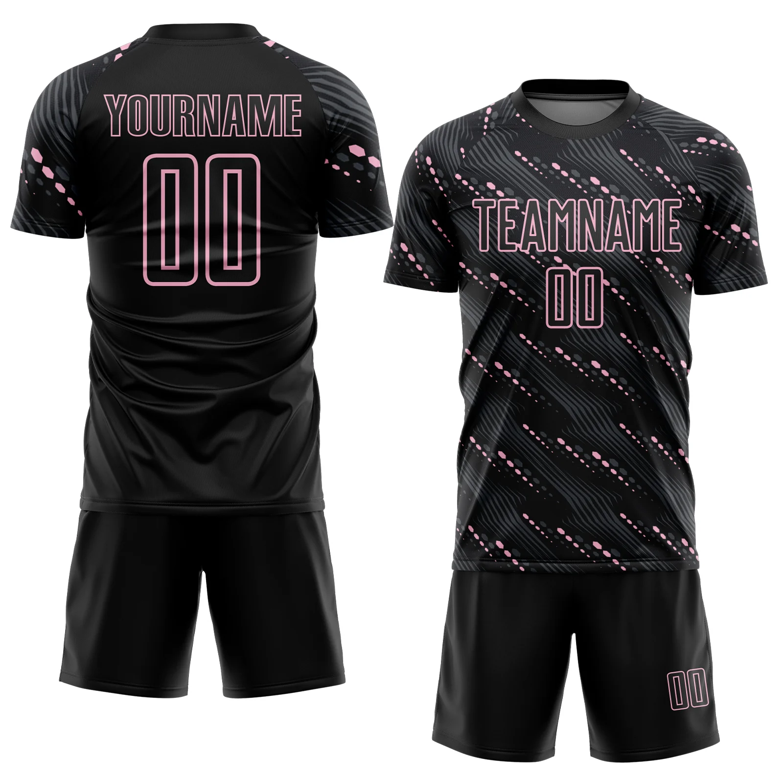 Custom Black Light Pink Slant Lines Sports Sublimation Soccer Uniform Jersey - Image 2
