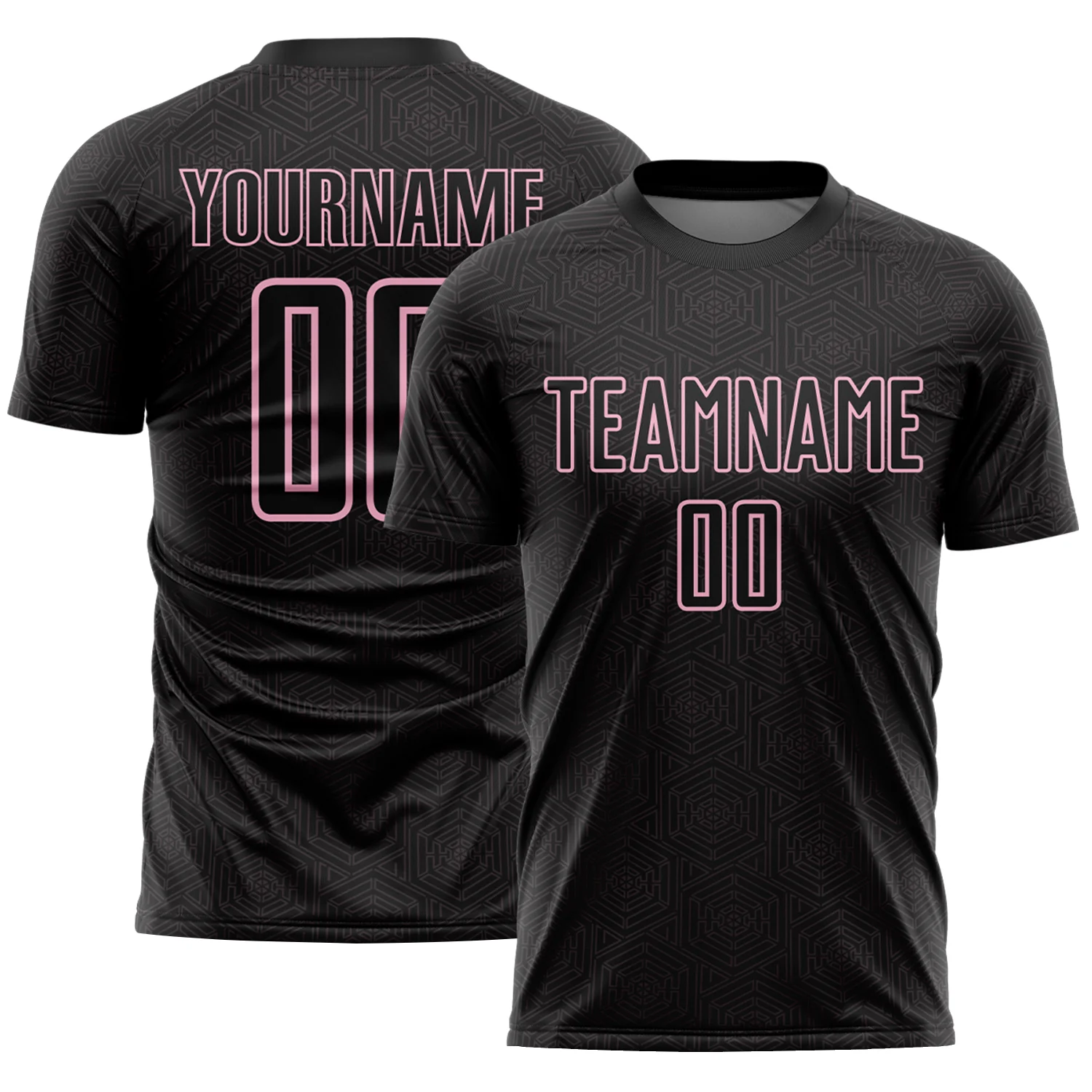 Custom Black Light Pink Geometric Shape Sports Sublimation Soccer Uniform Jersey