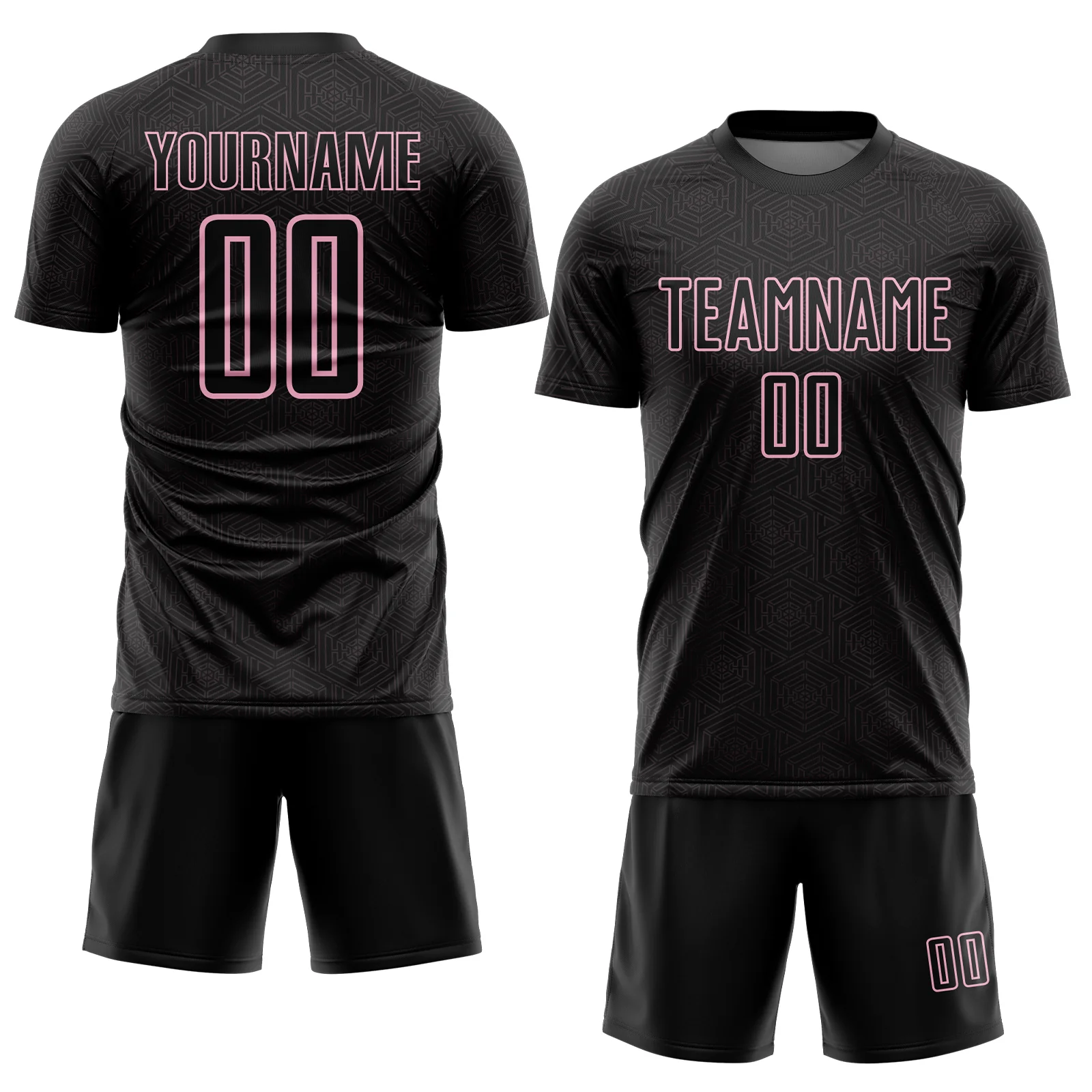 Custom Black Light Pink Geometric Shape Sports Sublimation Soccer Uniform Jersey - Image 2