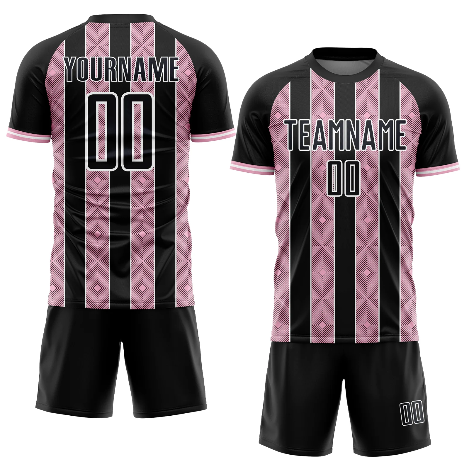 Custom Black Light Pink-White Pinstripe Line Sports Sublimation Soccer Uniform Jersey - Image 2