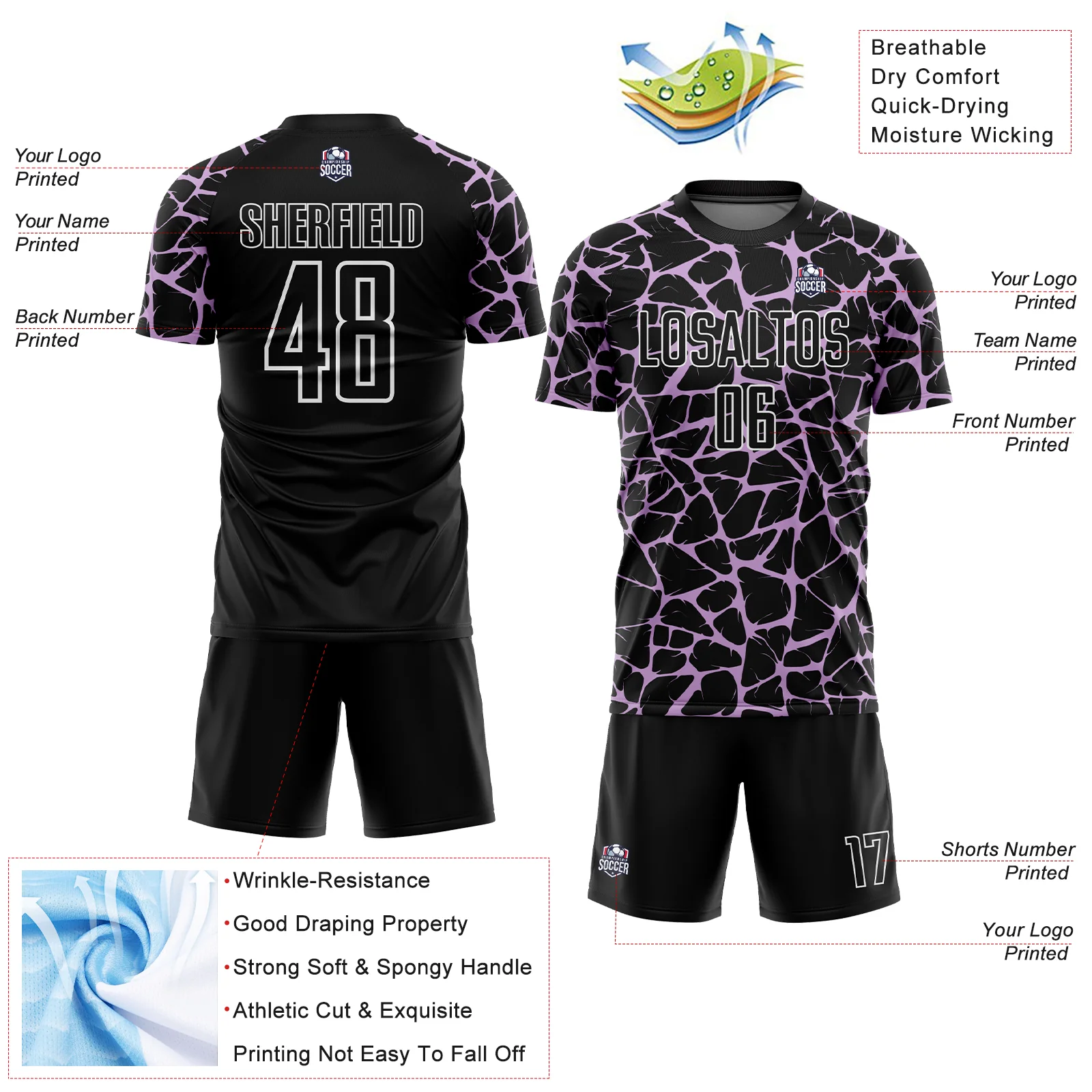 Custom Black Light Purple-White Abstract Network Splash Sublimation Soccer Uniform Jersey - Image 4