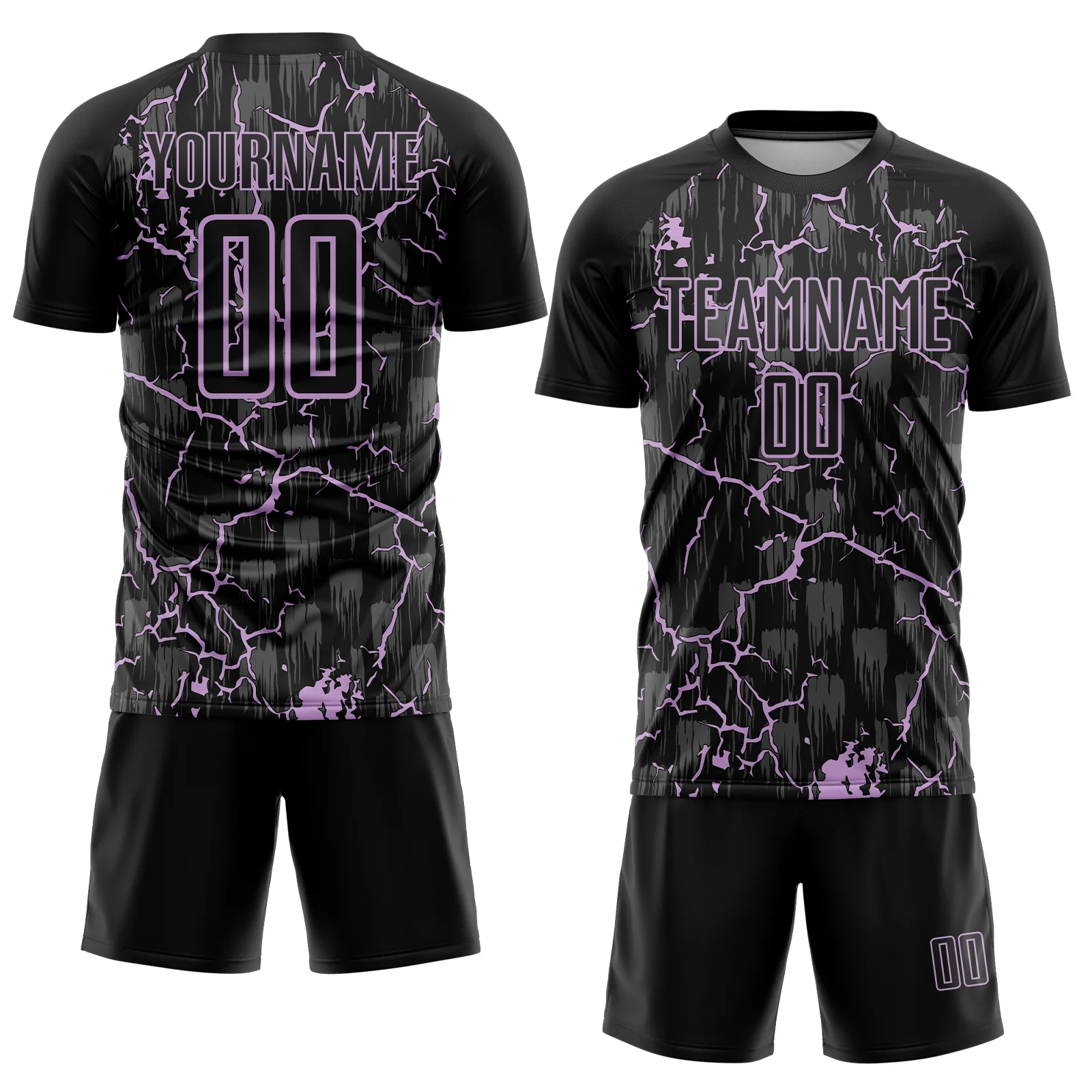 Custom Black Light Purple Lightning Sublimation Soccer Uniform Jersey - Image 2