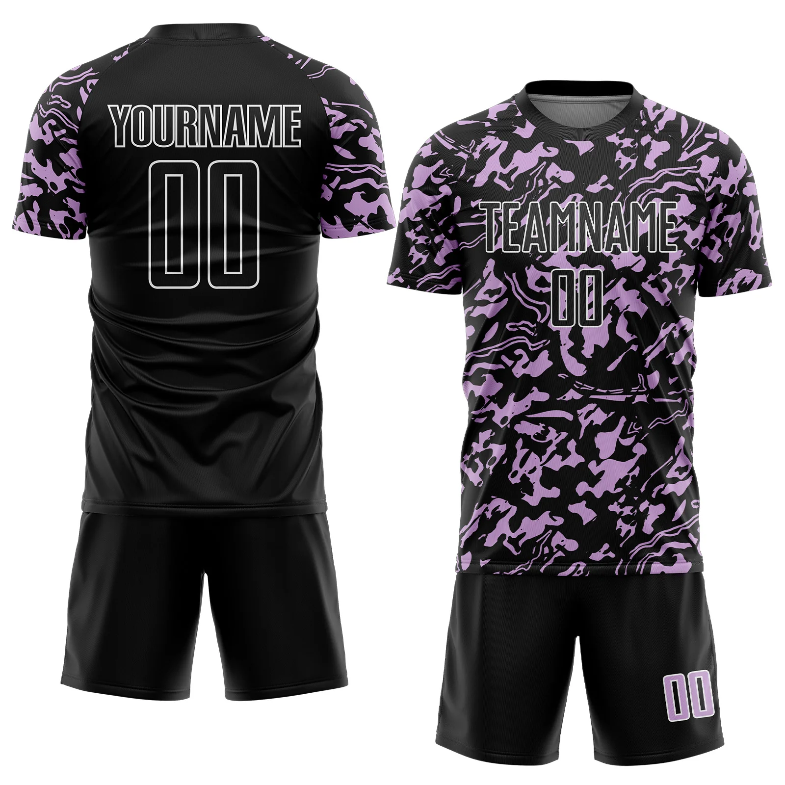Custom Black Light Purple-White Liquid Fluid Pattern Sports Sublimation Soccer Uniform Jersey - Image 2