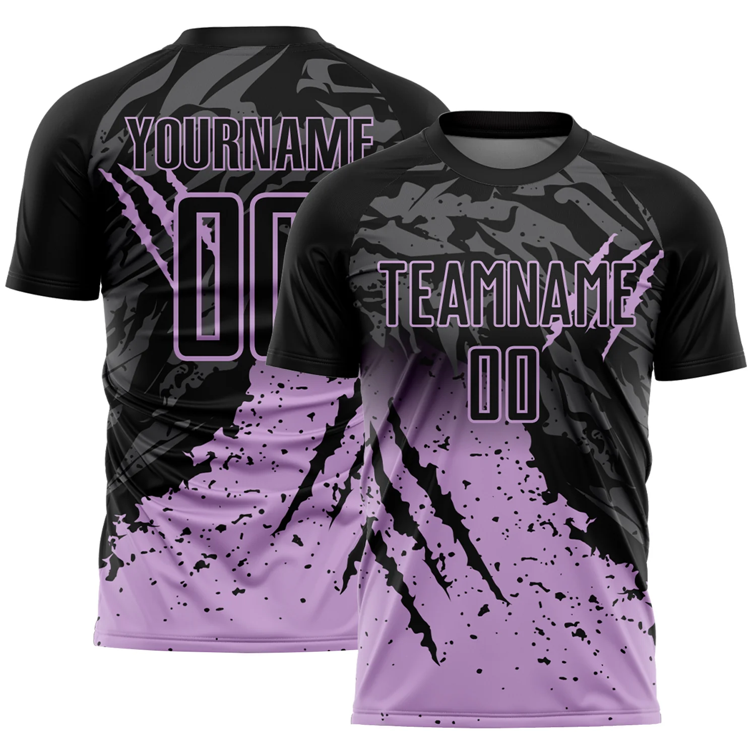 Custom Black Light Purple Gradient Claw Mark Splatter Sports Sublimation Soccer Uniform Jersey