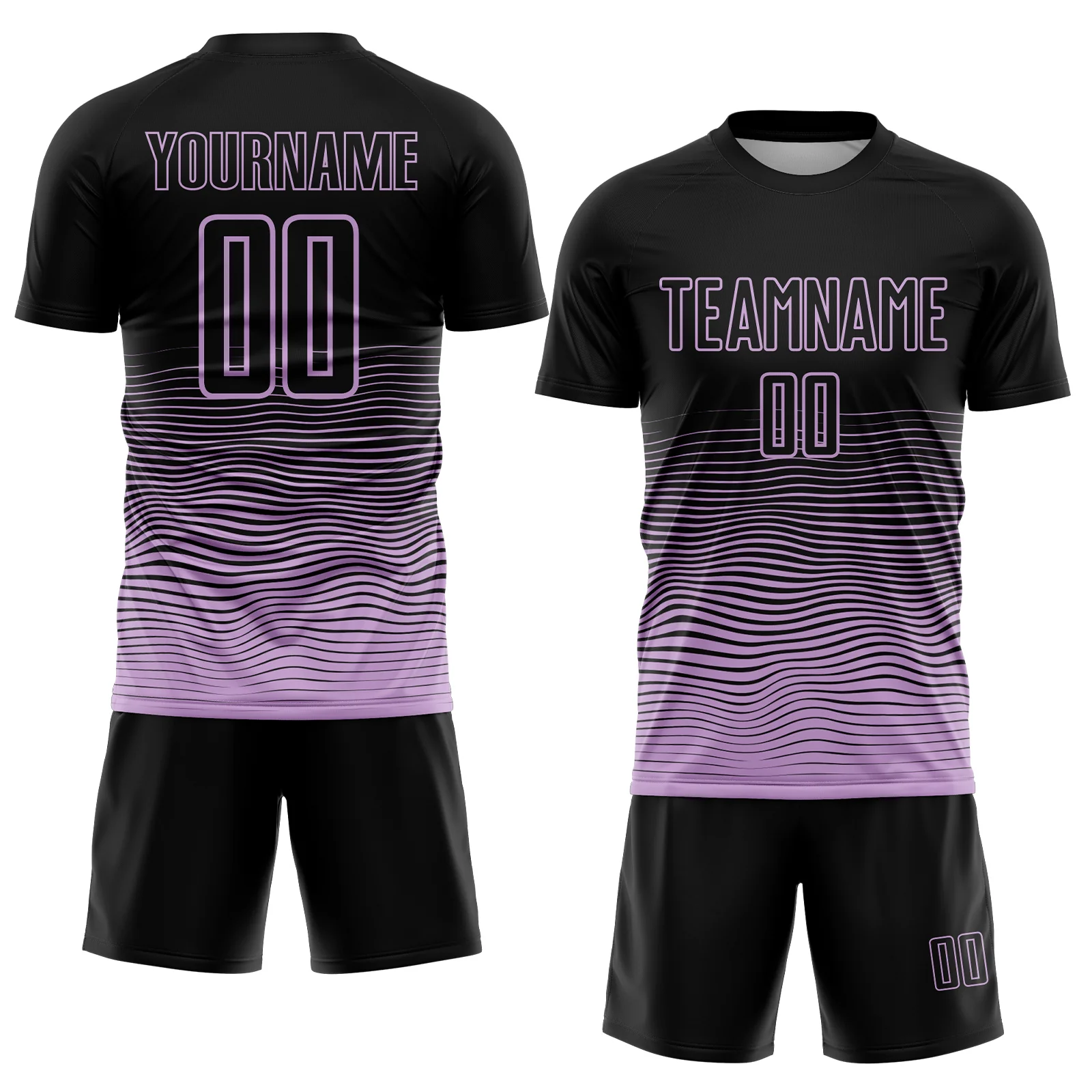 Custom Black Light Purple Gradient Wave Line Sports Sublimation Soccer Uniform Jersey - Image 2