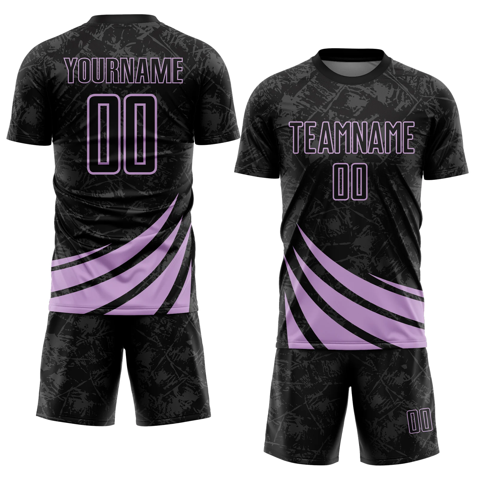Custom Black Light Purple Distressed Diagonal Stripes Wind Shapes Sports Sublimation Soccer Uniform Jersey - Image 2