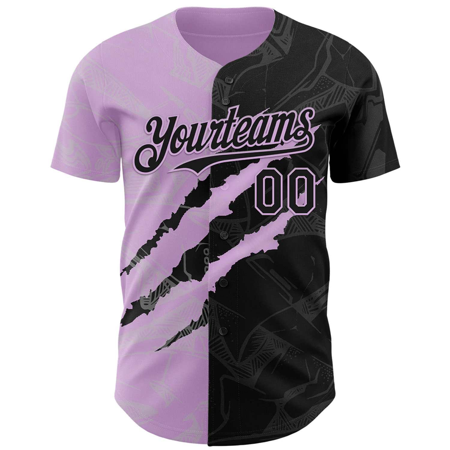 Custom Graffiti Pattern Black-Light Purple 3D Scratch Authentic Baseball Jersey - Image 2